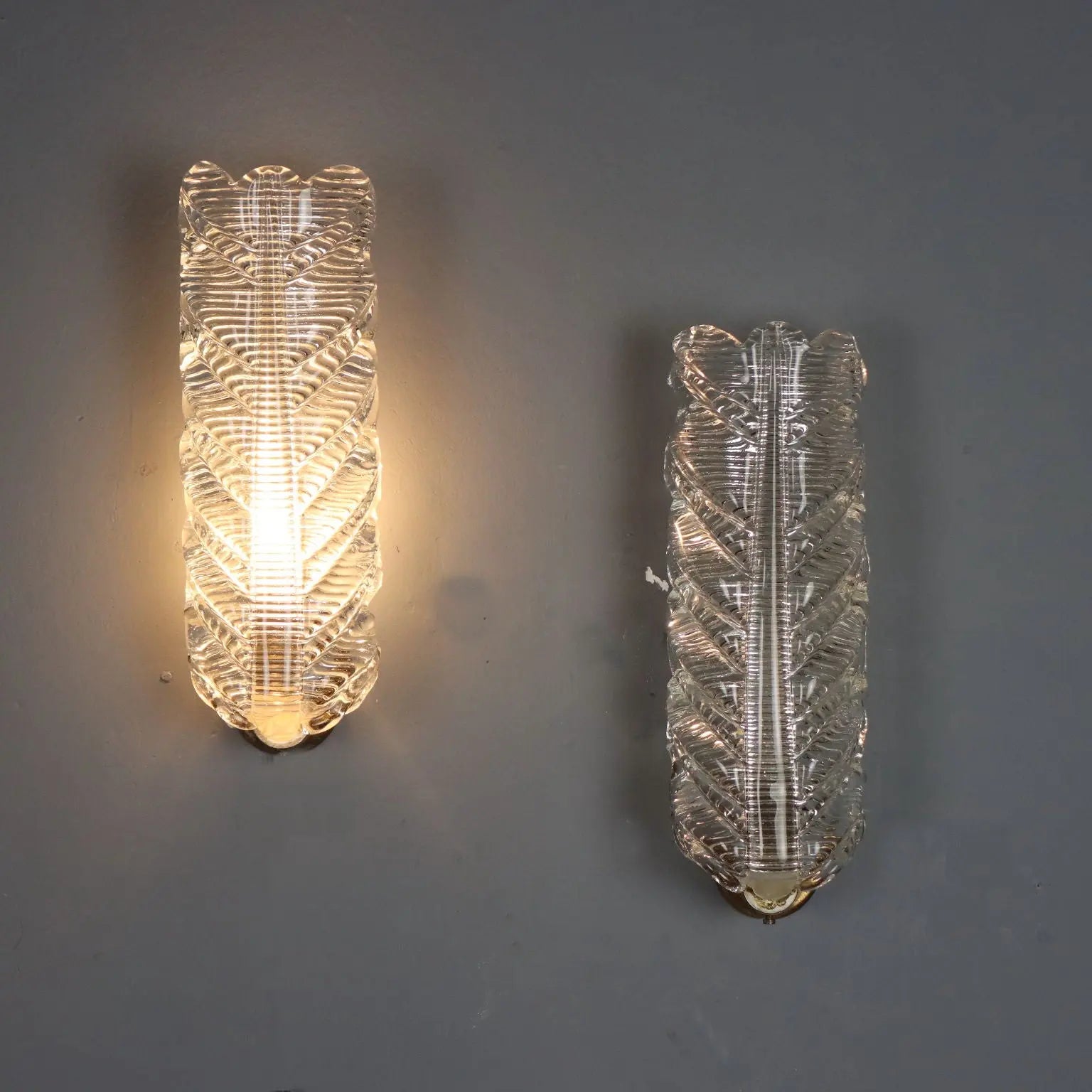 1950s Brass and Glass Wall Lamps