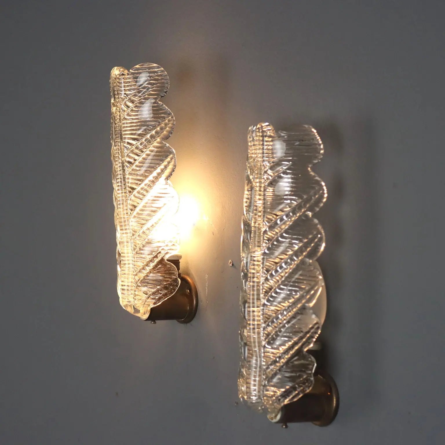 1950s Brass and Glass Wall Lamps