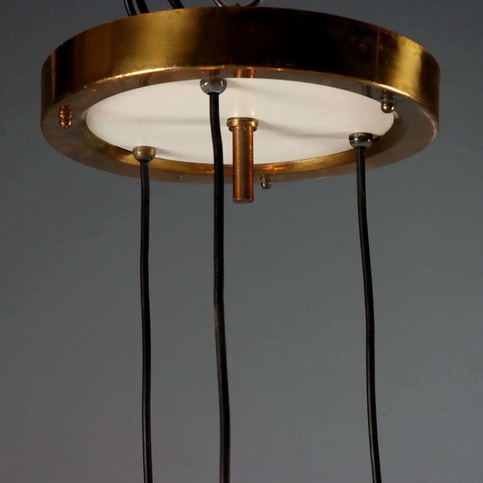 Vintage Ceiling Lamp Brass Smoked Glass Design Italy 1960s