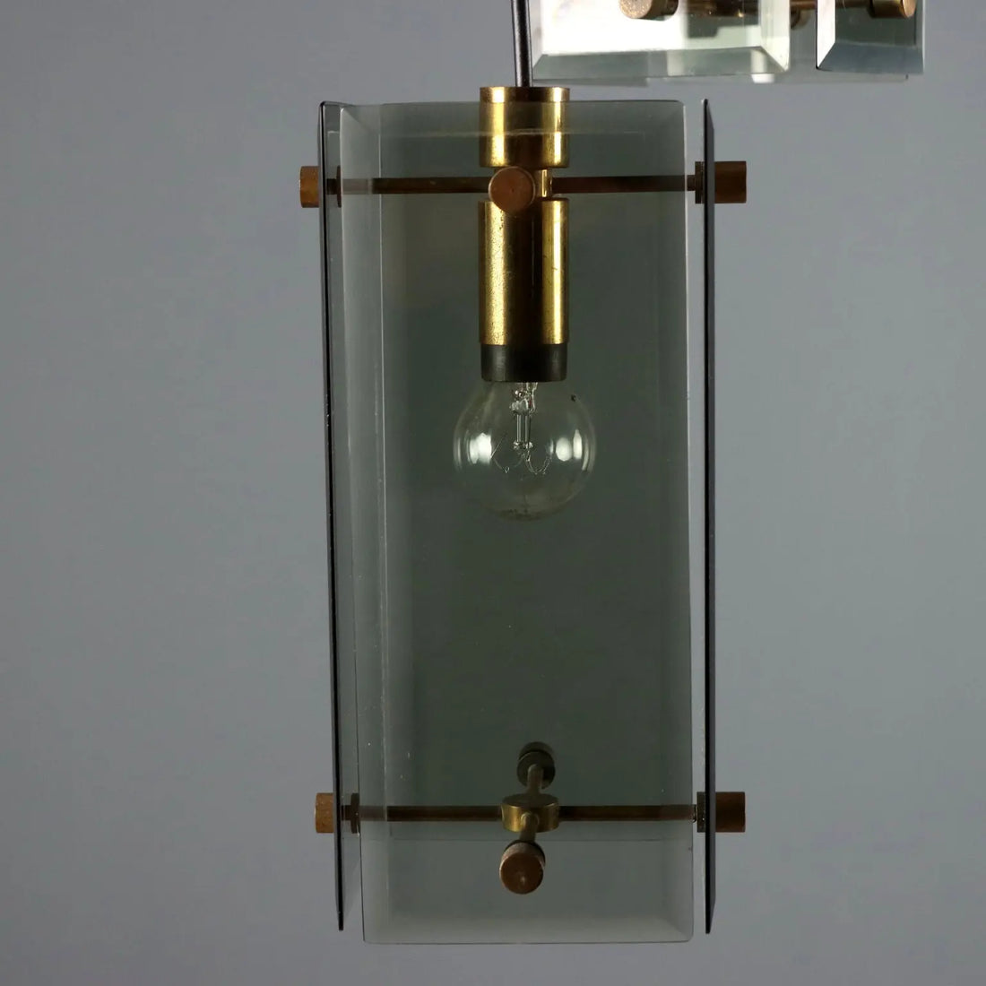 Vintage Ceiling Lamp Brass Smoked Glass Design Italy 1960s