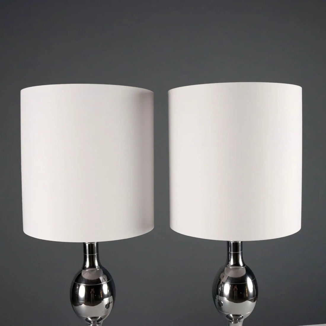Vintage Table Lamps Chromed Metal Fabric Design Italy 1970s-1980s