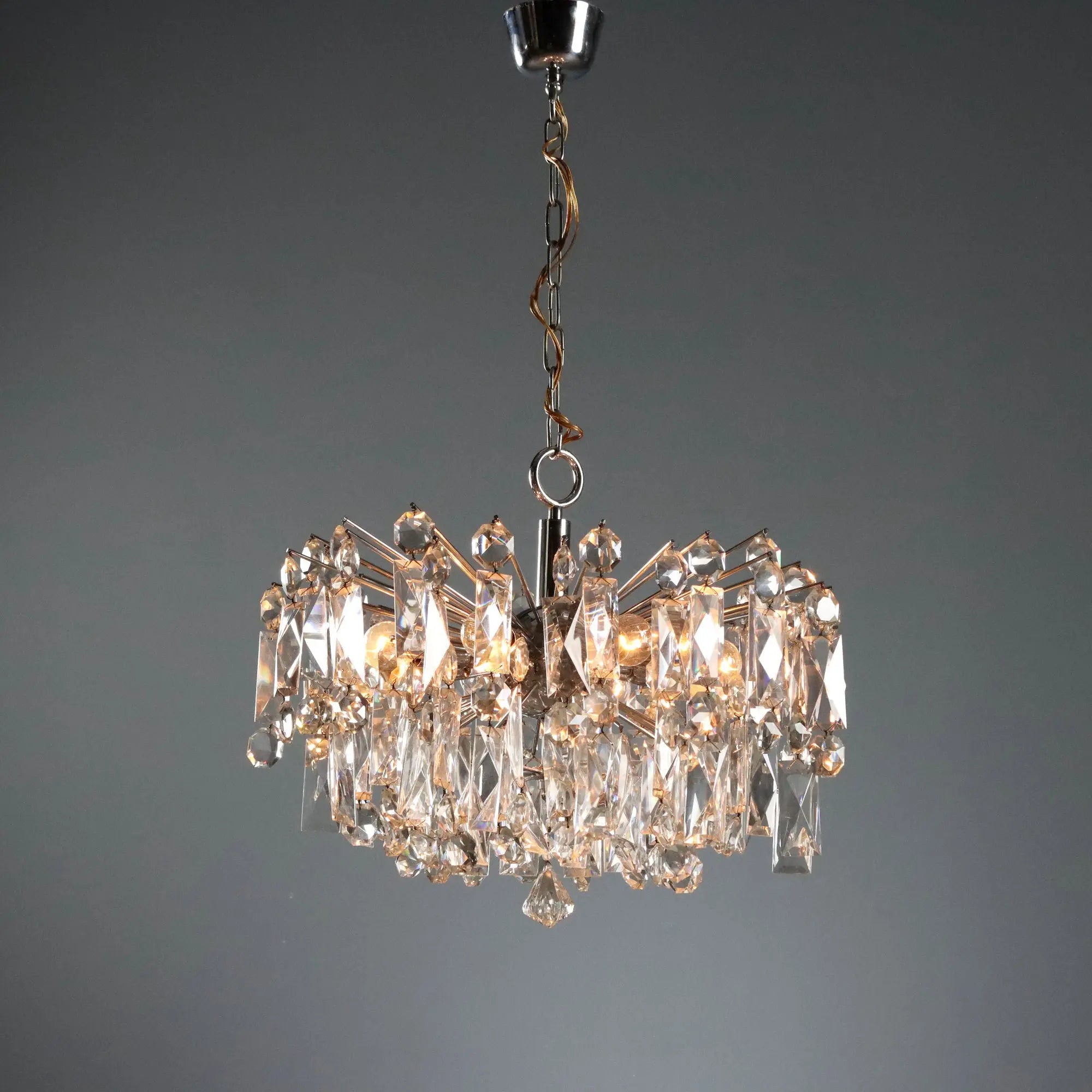 Vintage Ceiling Lamp Metal Glass Design Italy 1970s