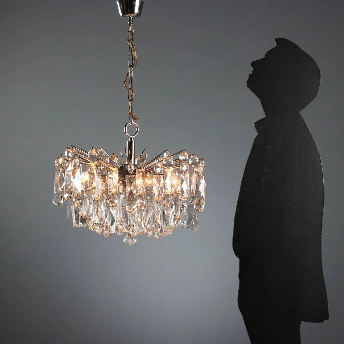 Vintage Ceiling Lamp Metal Glass Design Italy 1970s