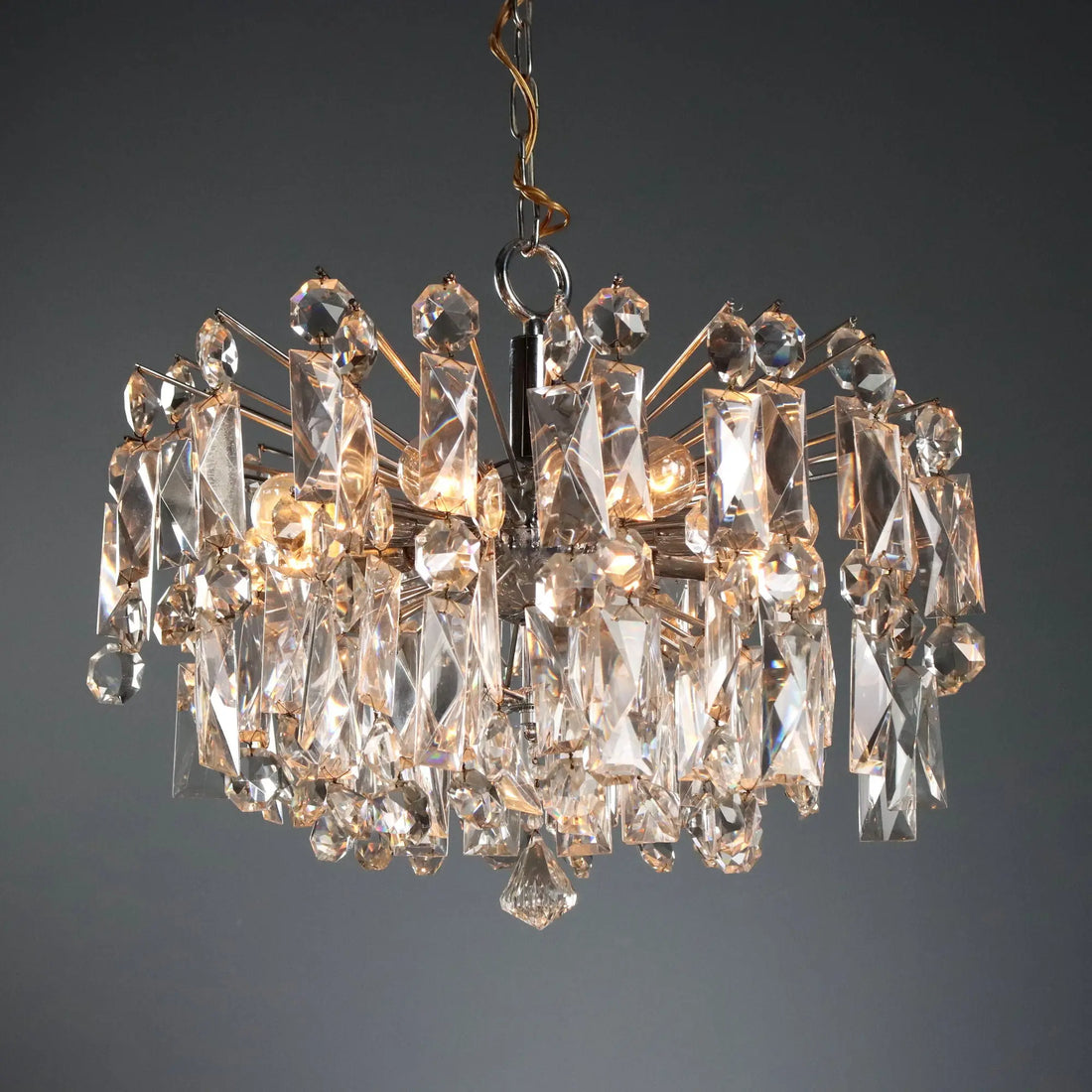 Vintage Ceiling Lamp Metal Glass Design Italy 1970s