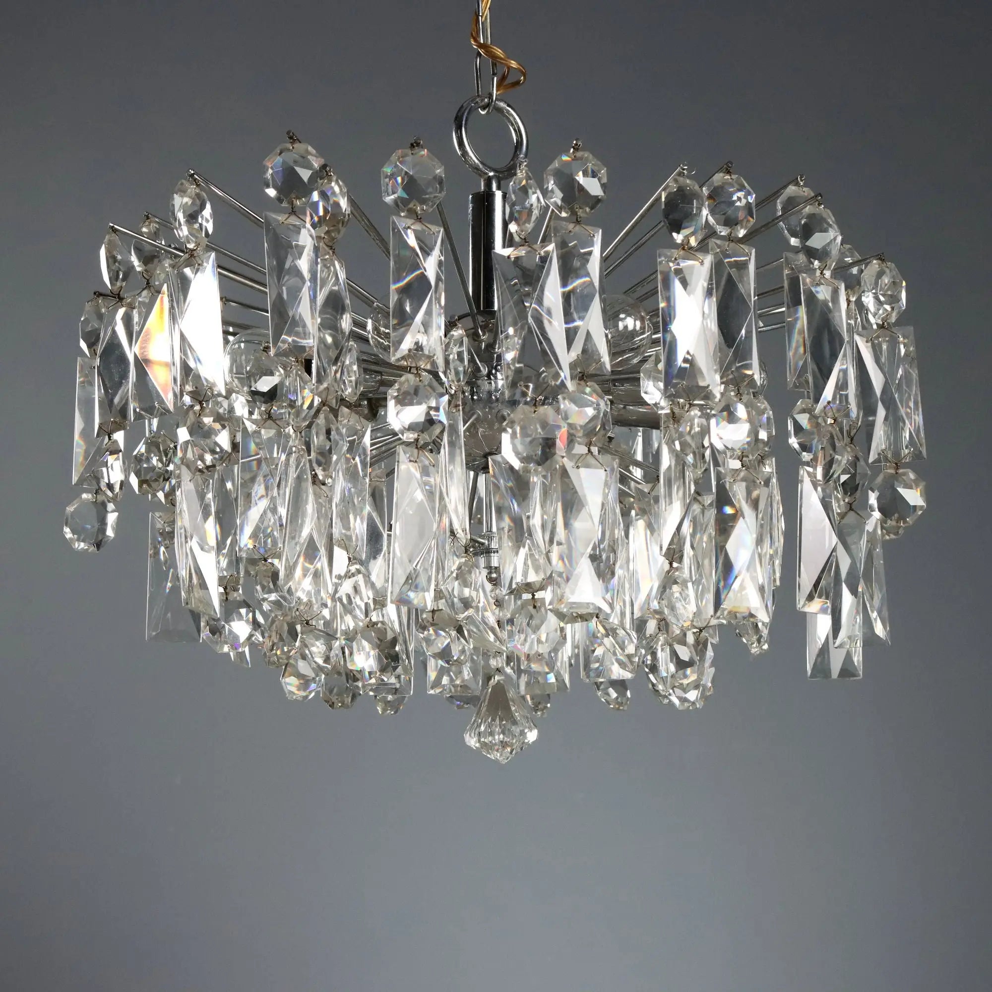 Vintage Ceiling Lamp Metal Glass Design Italy 1970s