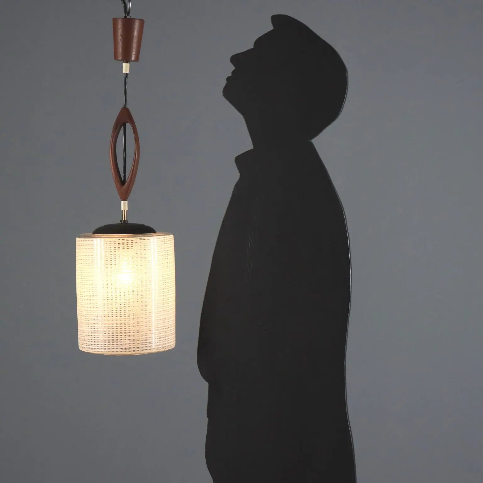 Vintage Wooden and Glass Ceiling Lamp 1960s-70s