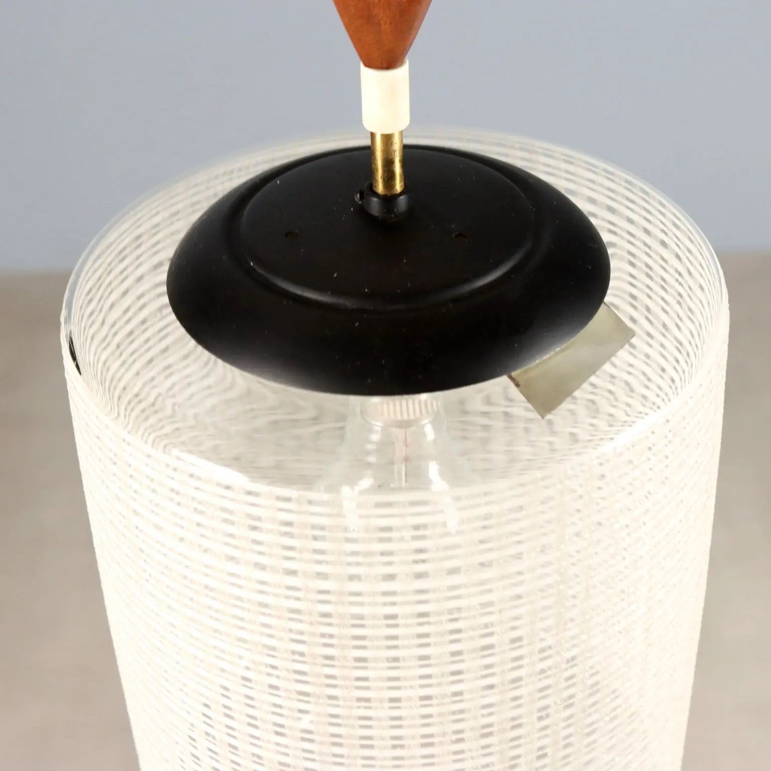 Vintage Wooden and Glass Ceiling Lamp 1960s-70s