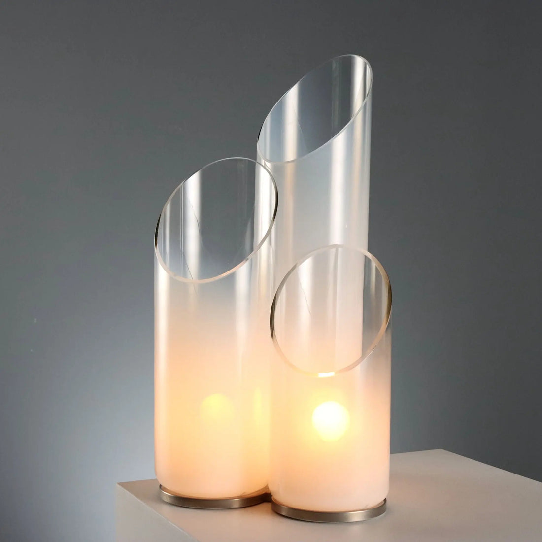 Vintage Table Lamps Metal Glass Design Italy 1970s