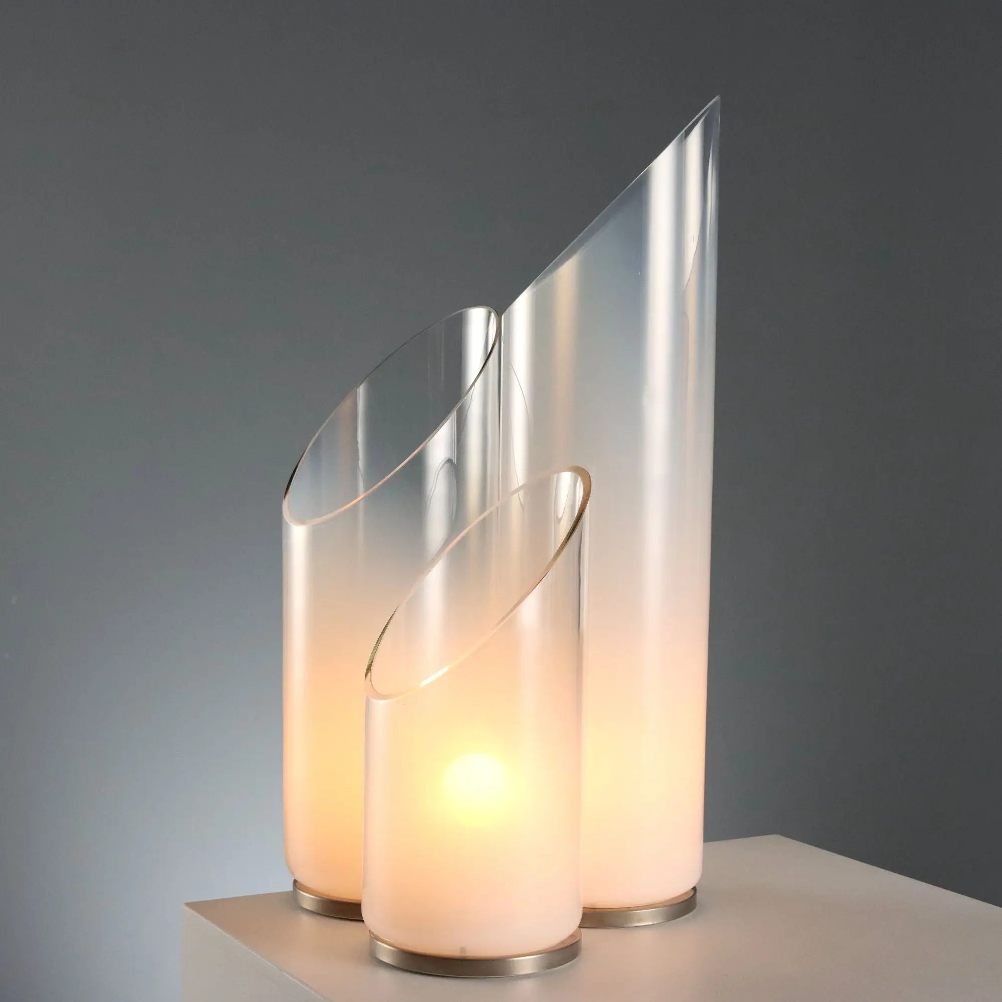 Vintage Table Lamps Metal Glass Design Italy 1970s