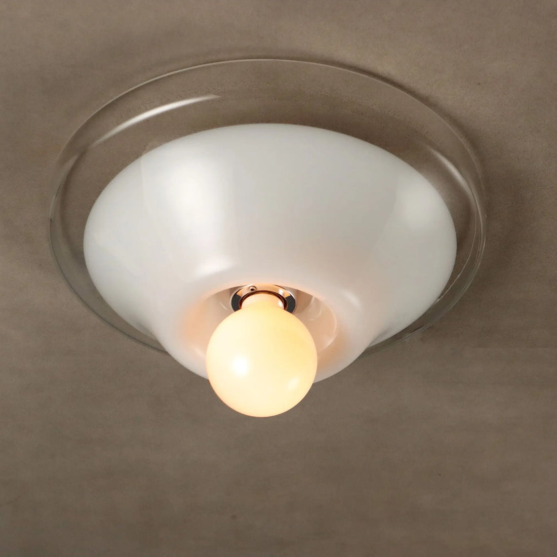 Vintage Ceiling Lamp White Transparent Glass Design Italy 1970s