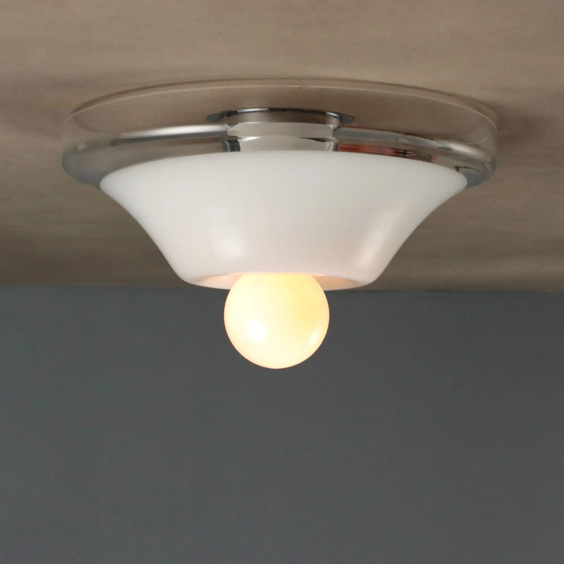 Vintage Ceiling Lamp White Transparent Glass Design Italy 1970s