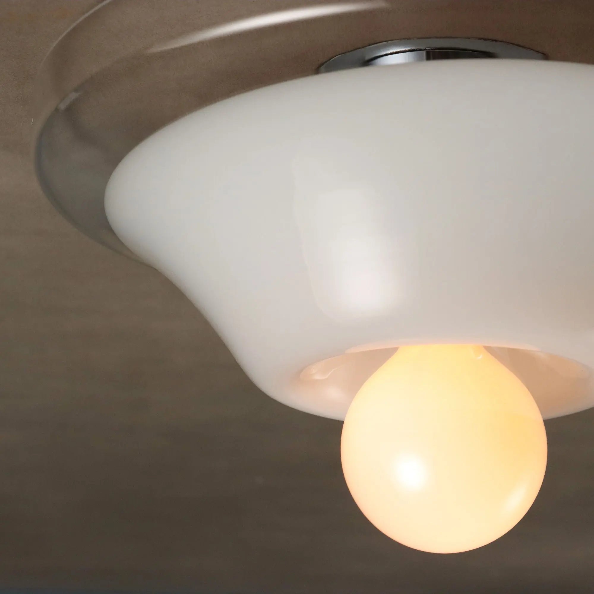 Vintage Ceiling Lamp White Transparent Glass Design Italy 1970s