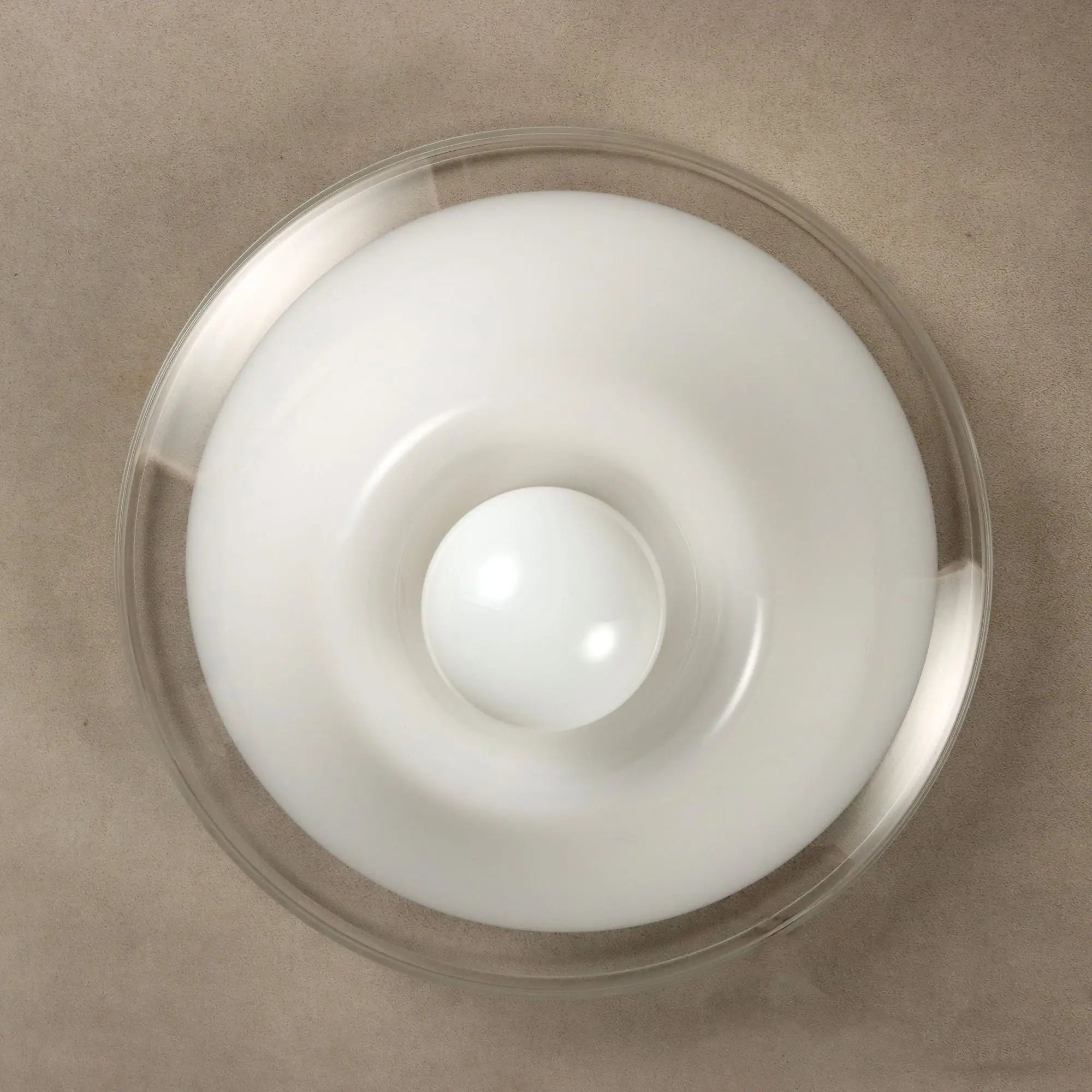 Vintage Ceiling Lamp White Transparent Glass Design Italy 1970s
