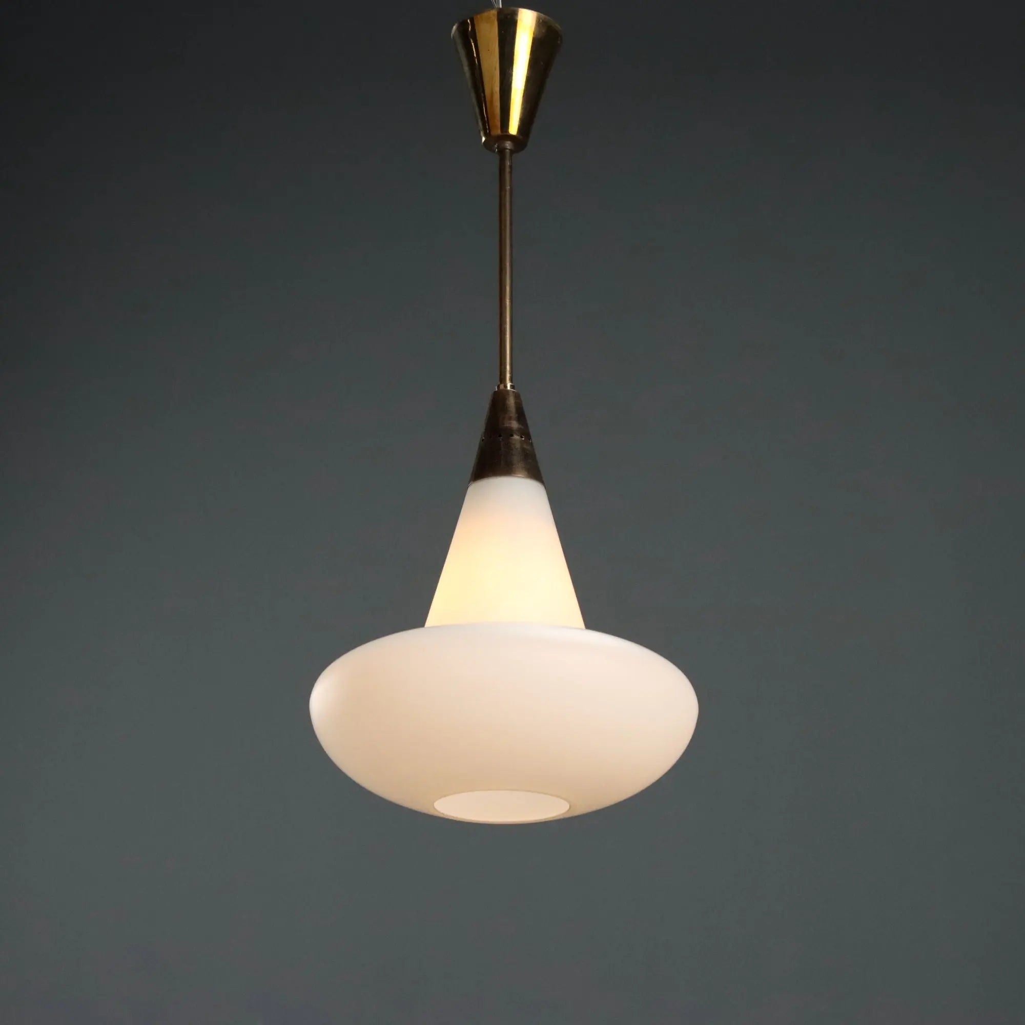 Vintage Ceiling Lamp Brass Glass Design Italy 1960s