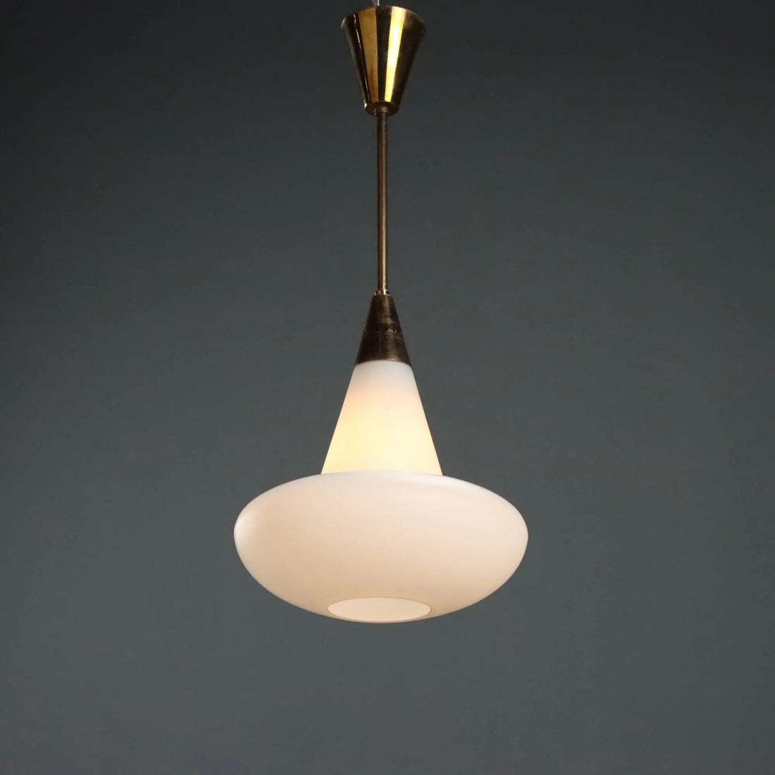 Vintage Ceiling Lamp Brass Glass Design Italy 1960s