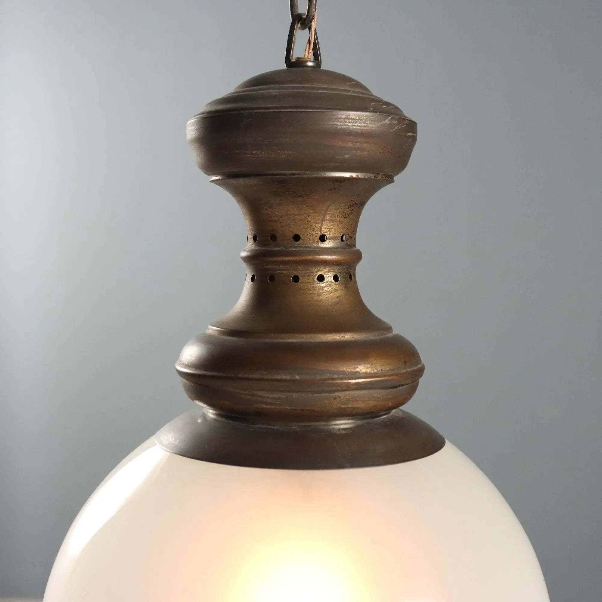 Vintage Ceiling Lamp Brass Glass Design Italy 1960s