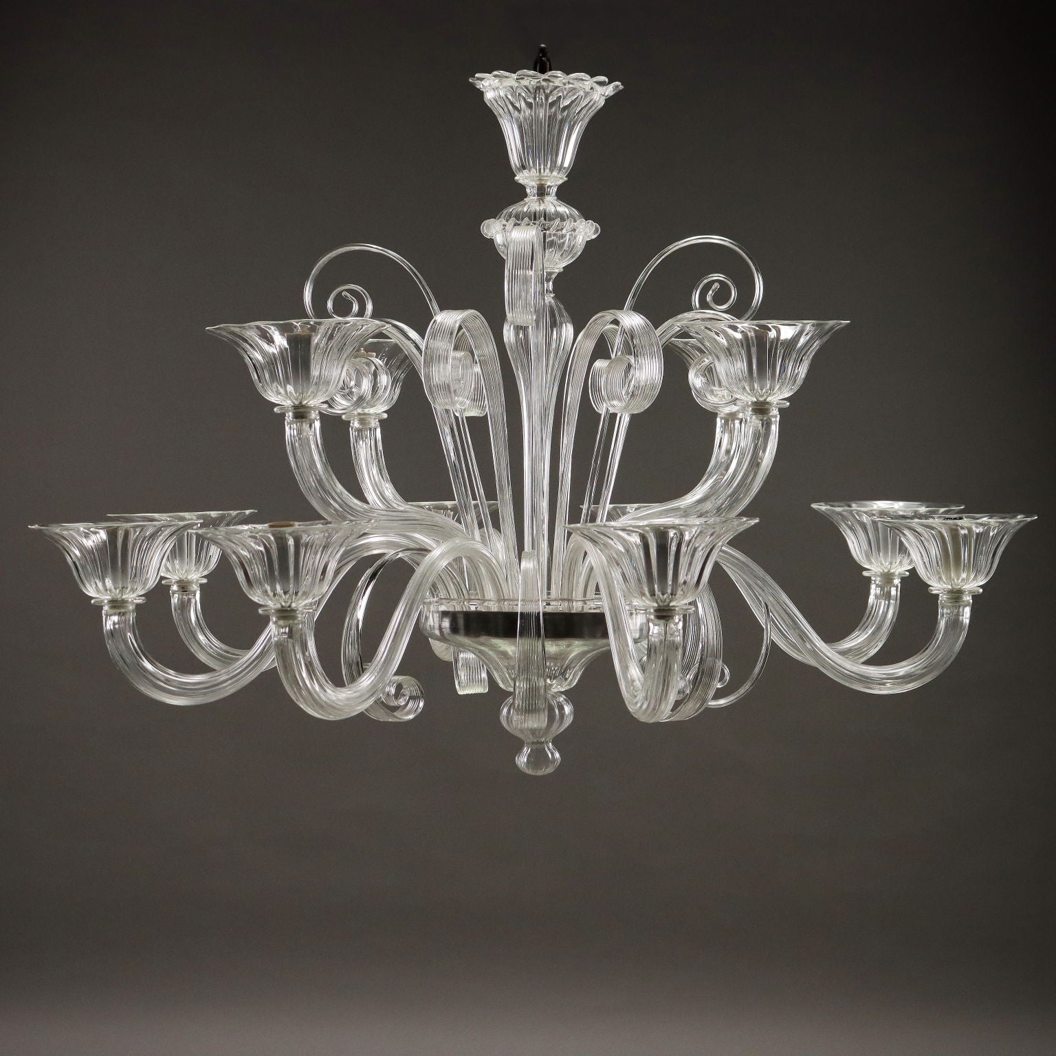 Antique Chandelier Blown Glass 12 Lights Venice Italy XX Century - Murano, XX Century | Modernism  Lighting