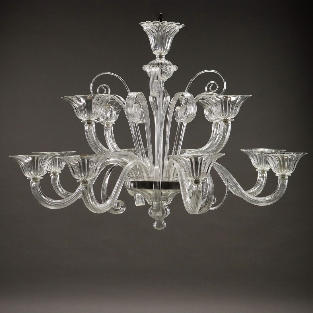 Antique Chandelier Blown Glass 12 Lights Venice Italy XX Century - Murano, XX Century | Modernism  Lighting