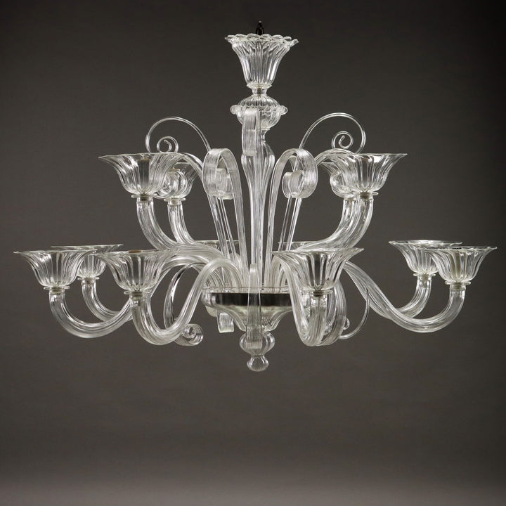 Antique Chandelier Blown Glass 12 Lights Venice Italy XX Century - Murano, XX Century | Modernism  Lighting
