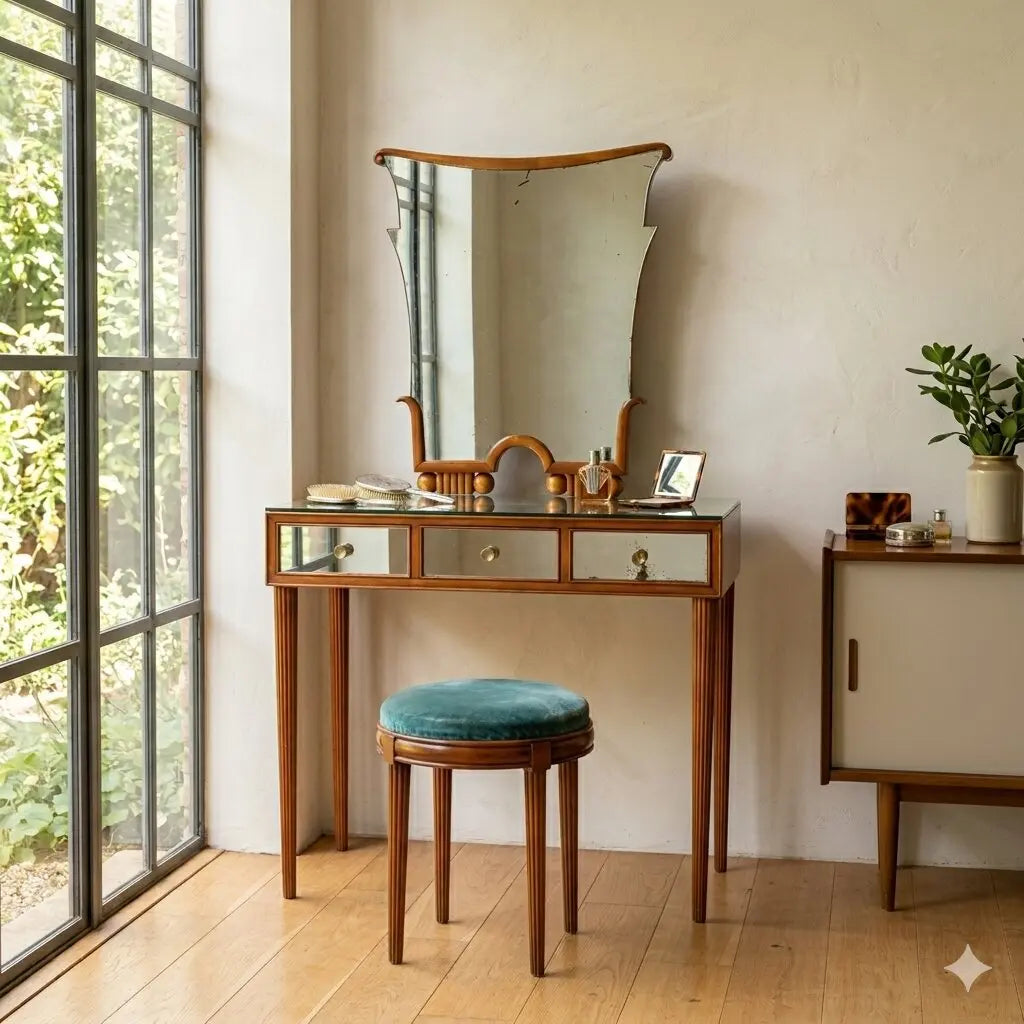 Vintage Dressing Table Painted Mahogany Mirror Italy XX Century | Modernism | Complete Furniture