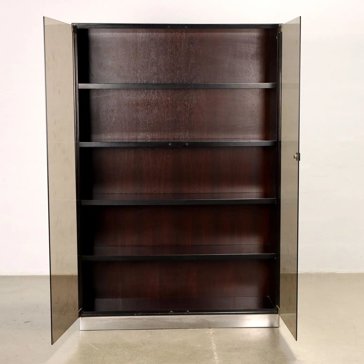 Vintage Showcase from the 1970s Exotic Wood Veneered Smoked Glass | Modernism | Bookcases