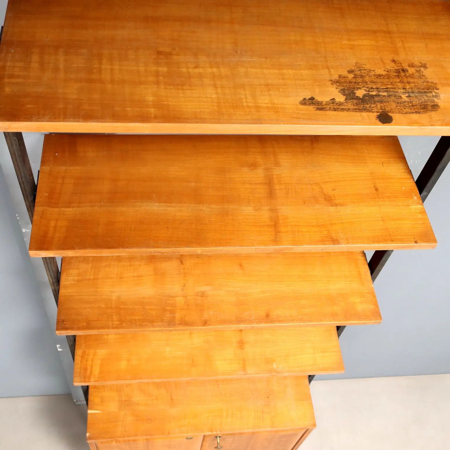 Vintage Bookcase Mahogany Veneer Design Italy 1950s-1960s