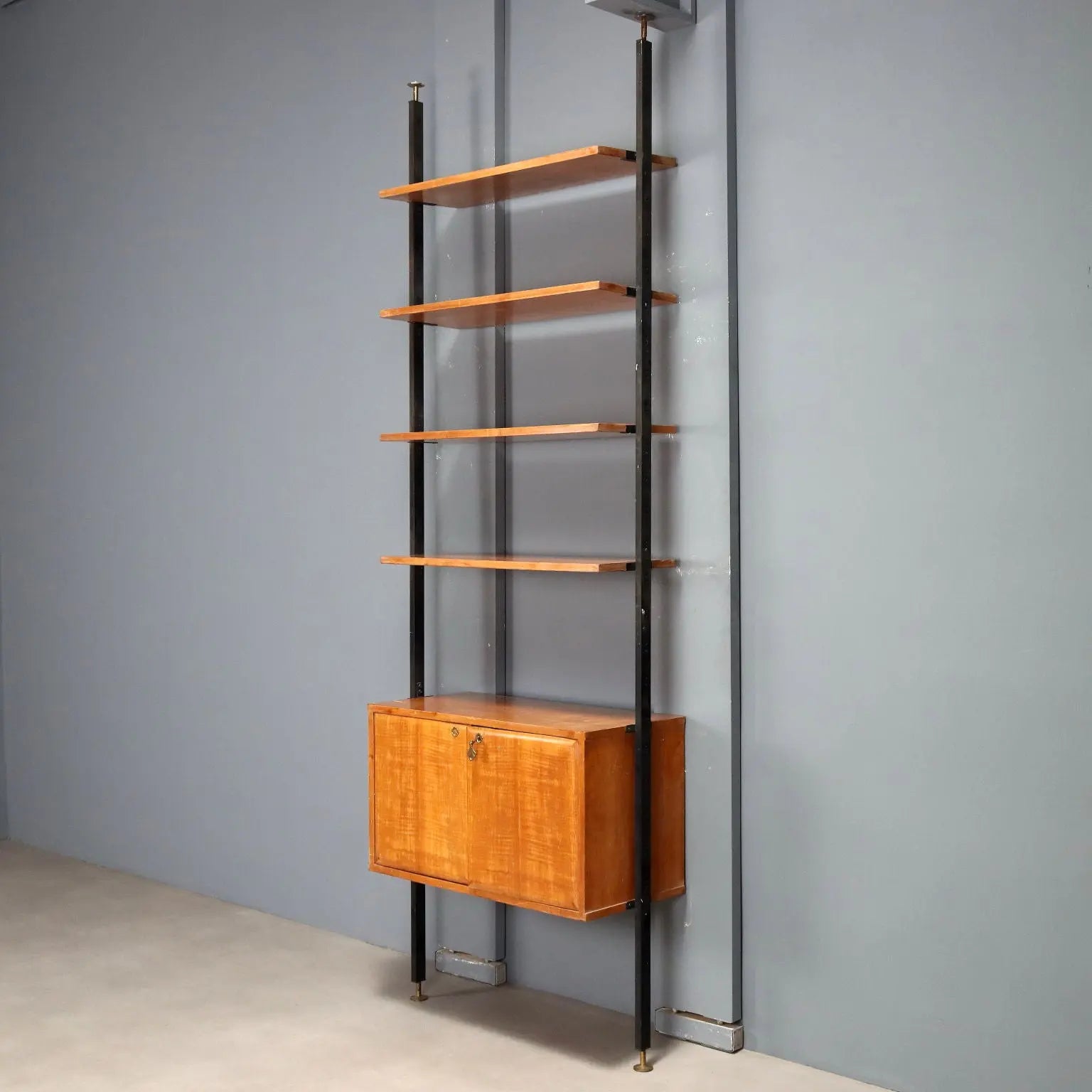 Vintage Bookcase Mahogany Veneer Design Italy 1950s-1960s