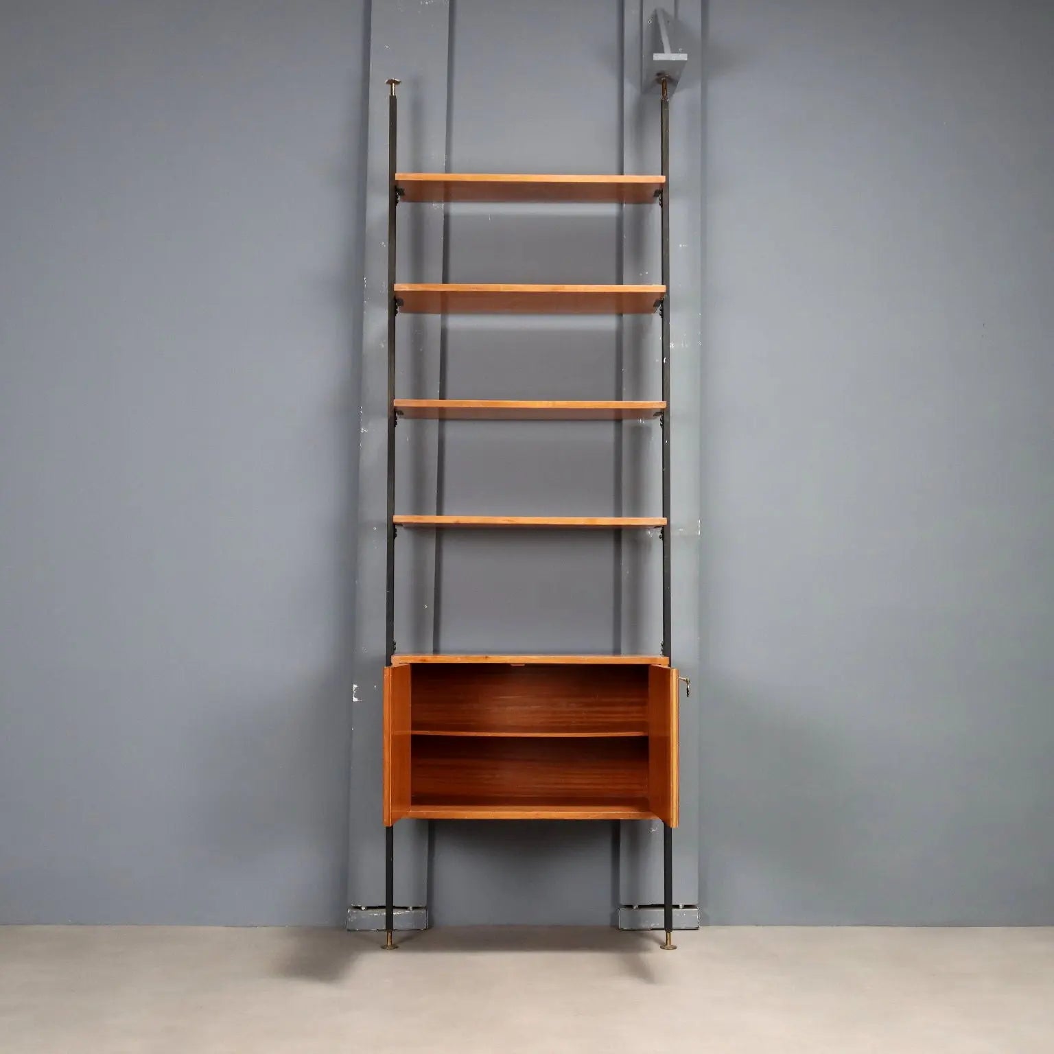 Vintage Bookcase Mahogany Veneer Design Italy 1950s-1960s