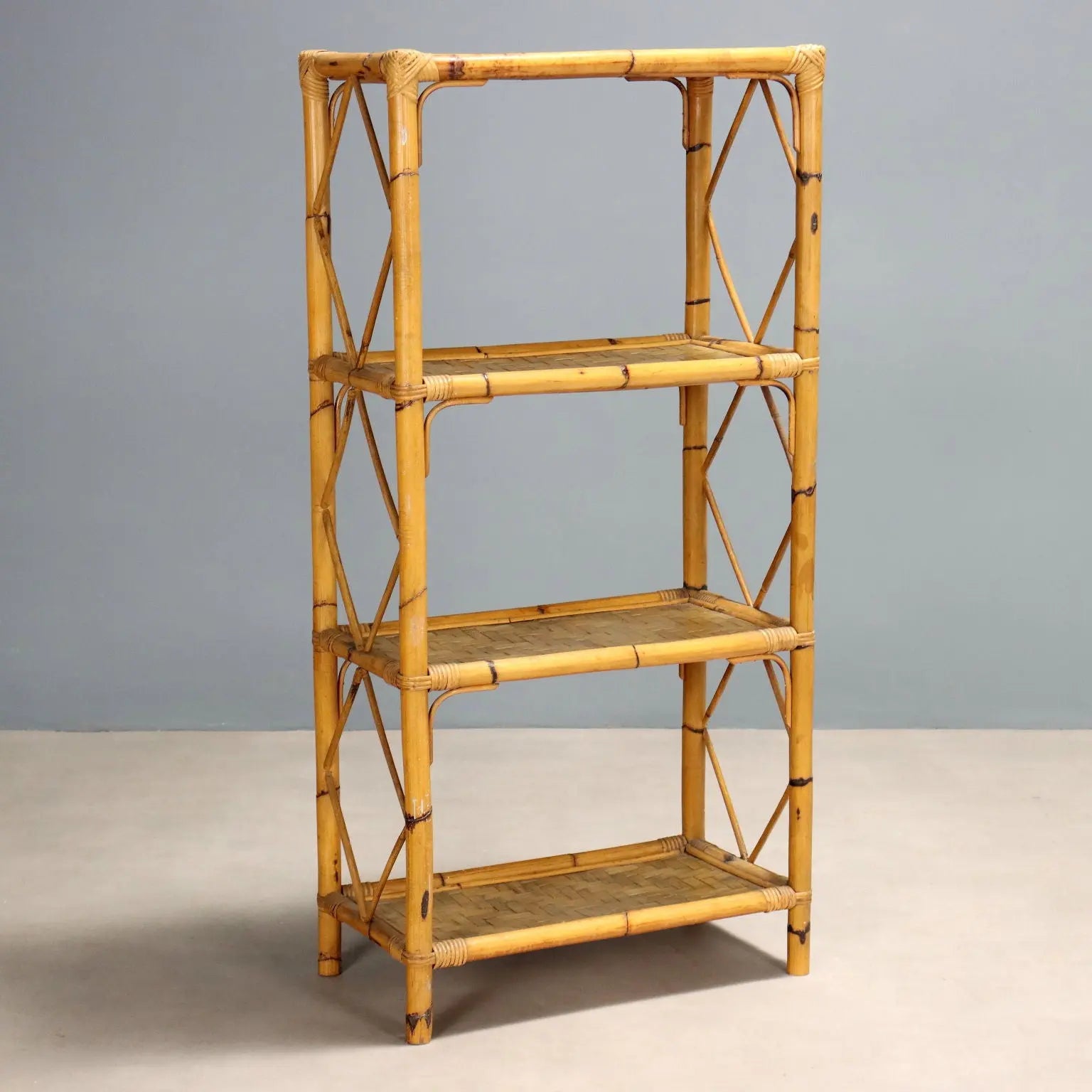 Vintage Bamboo Bookcase Wicker Design Italy 1980s | Modernism | Bookcases