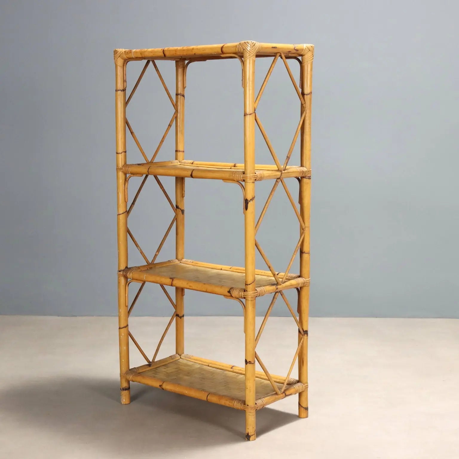 Vintage Bamboo Bookcase Wicker Design Italy 1980s | Modernism | Bookcases