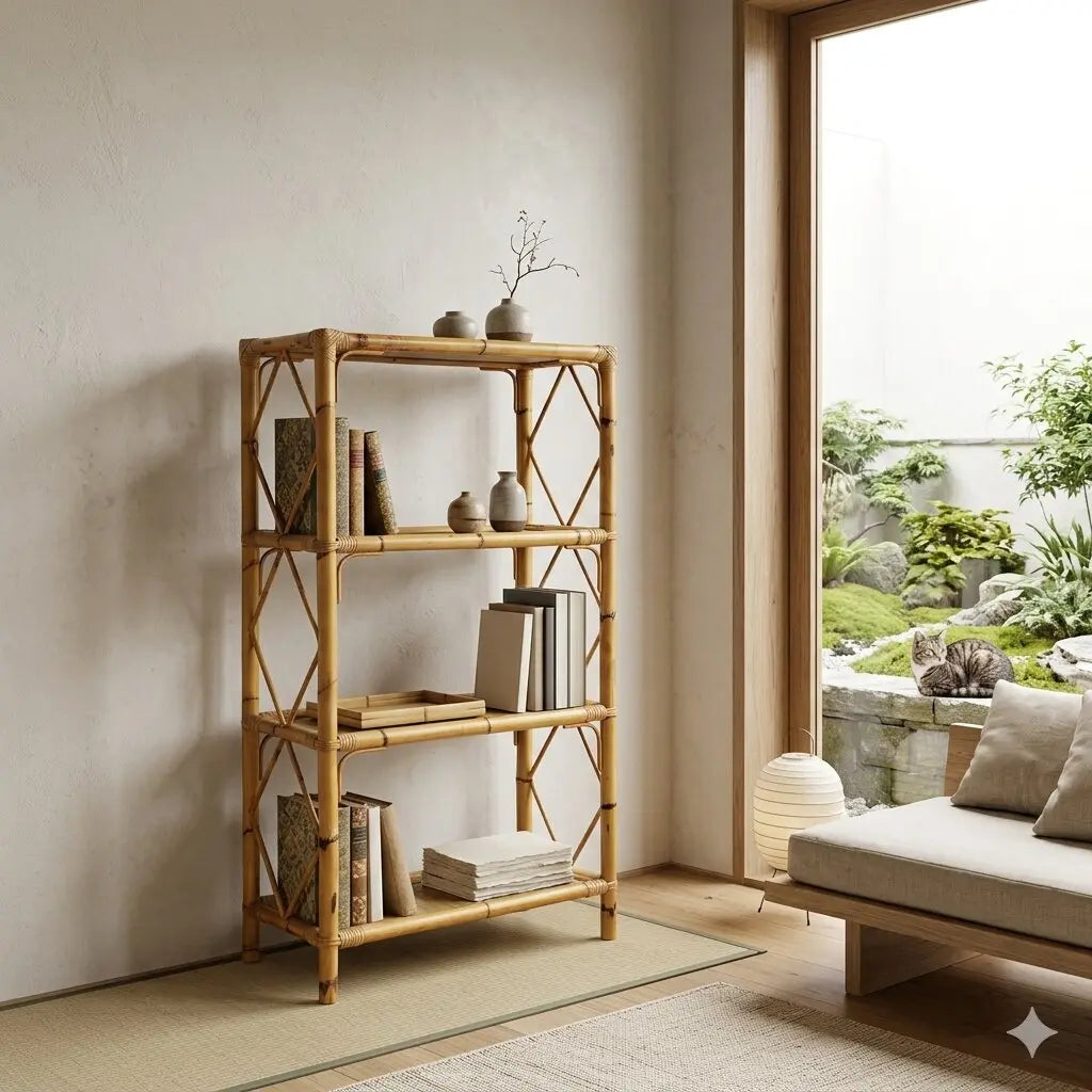 Vintage Bamboo Bookcase Wicker Design Italy 1980s | Modernism | Bookcases