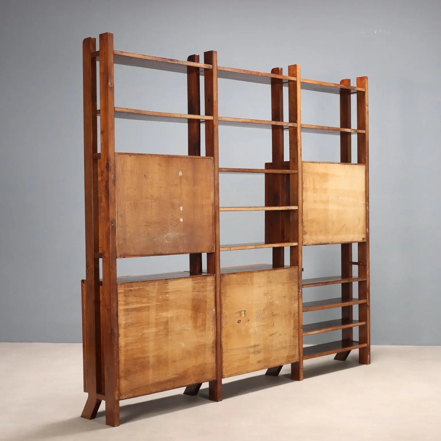 Vintage Bookcase Walnut with Shelves Design Italy 1940s-1950s | Modernism | Bookcases