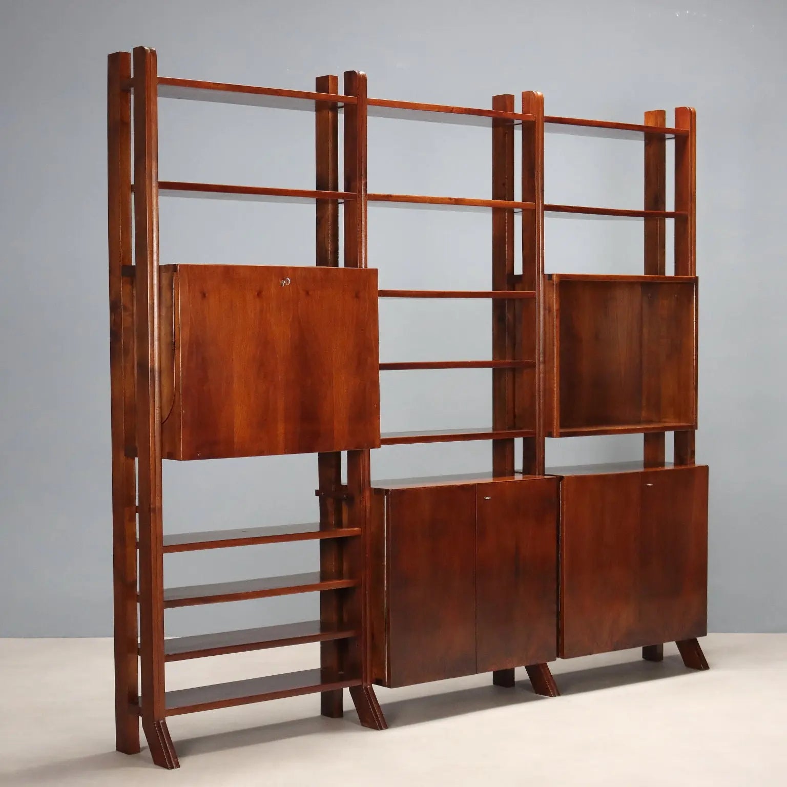 Vintage Bookcase Walnut with Shelves Design Italy 1940s-1950s | Modernism | Bookcases
