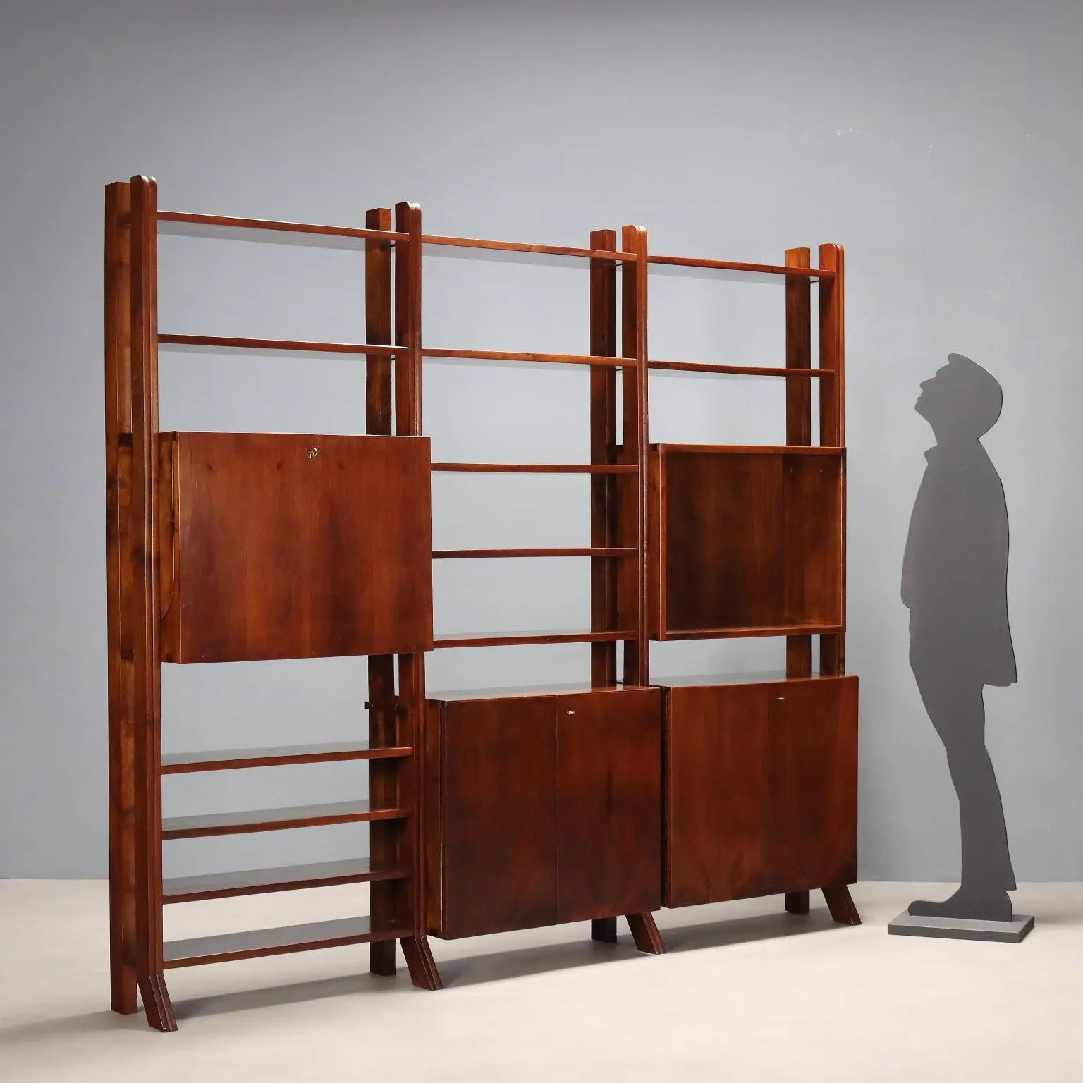 Vintage Bookcase Walnut with Shelves Design Italy 1940s-1950s | Modernism | Bookcases