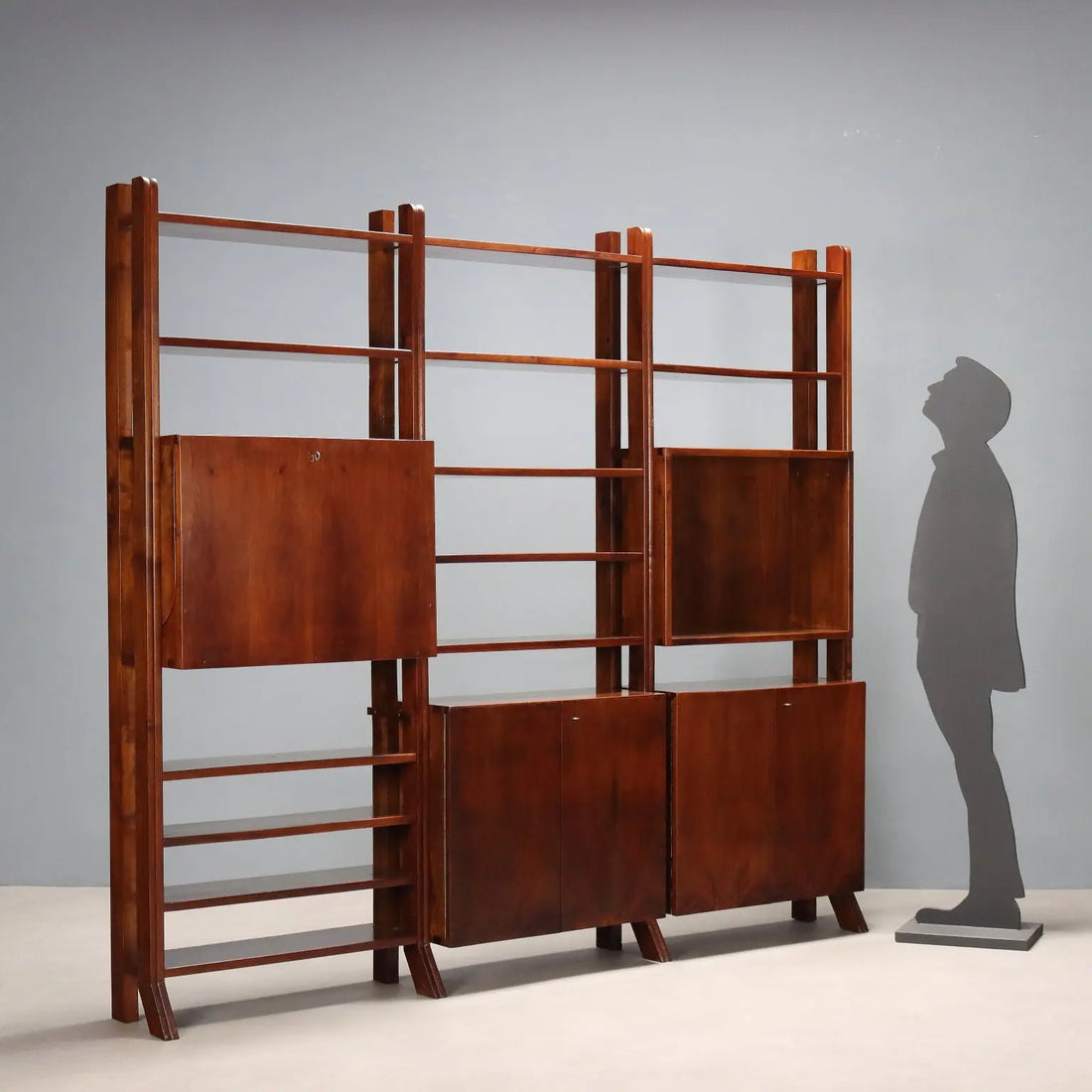 Vintage Bookcase Walnut with Shelves Design Italy 1940s-1950s | Modernism | Bookcases