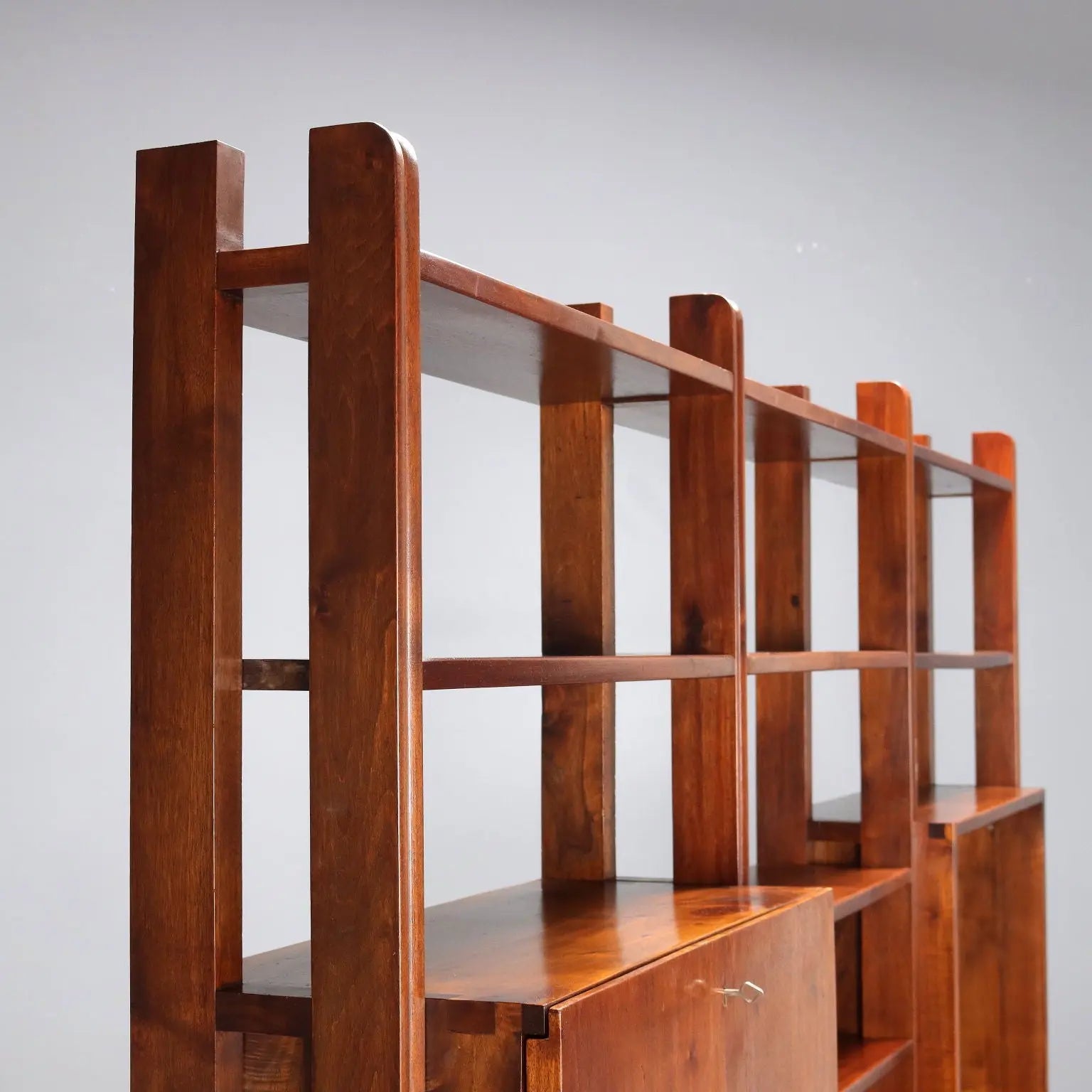 Vintage Bookcase Walnut with Shelves Design Italy 1940s-1950s | Modernism | Bookcases