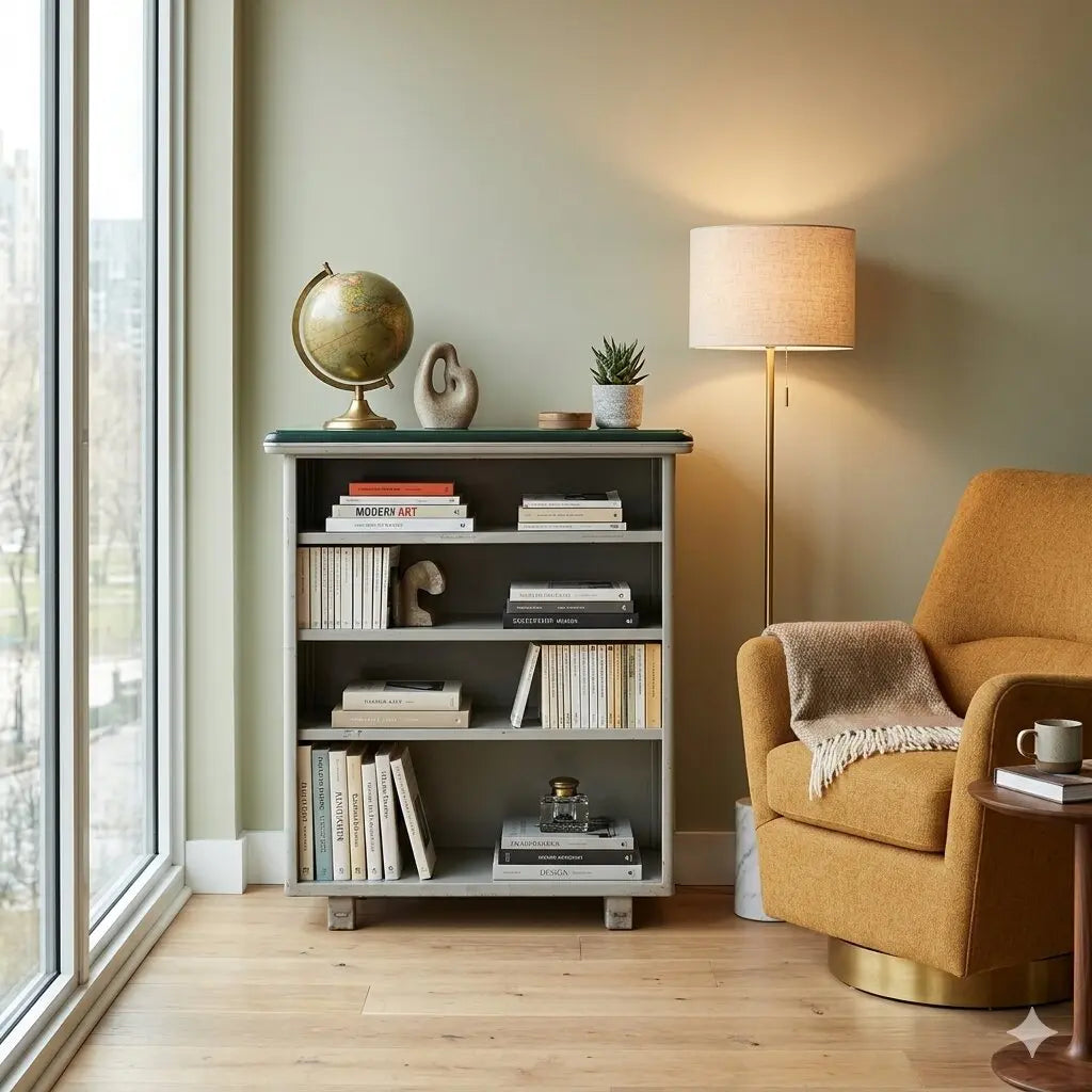 1960s Metal Bookcase with Adjustable Shelves