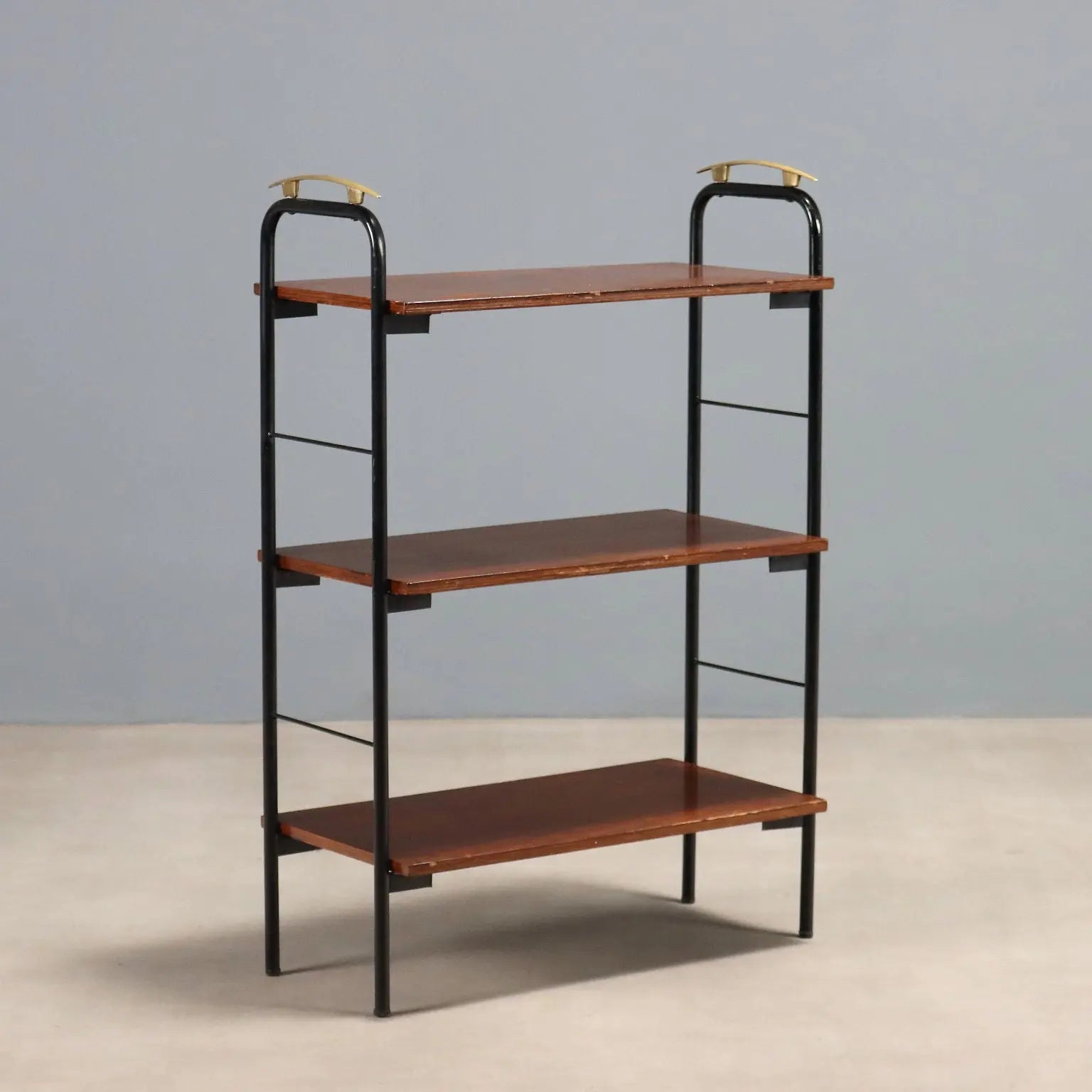 Small Vintage Bookcase Mahogany Veneer Metal 1960s