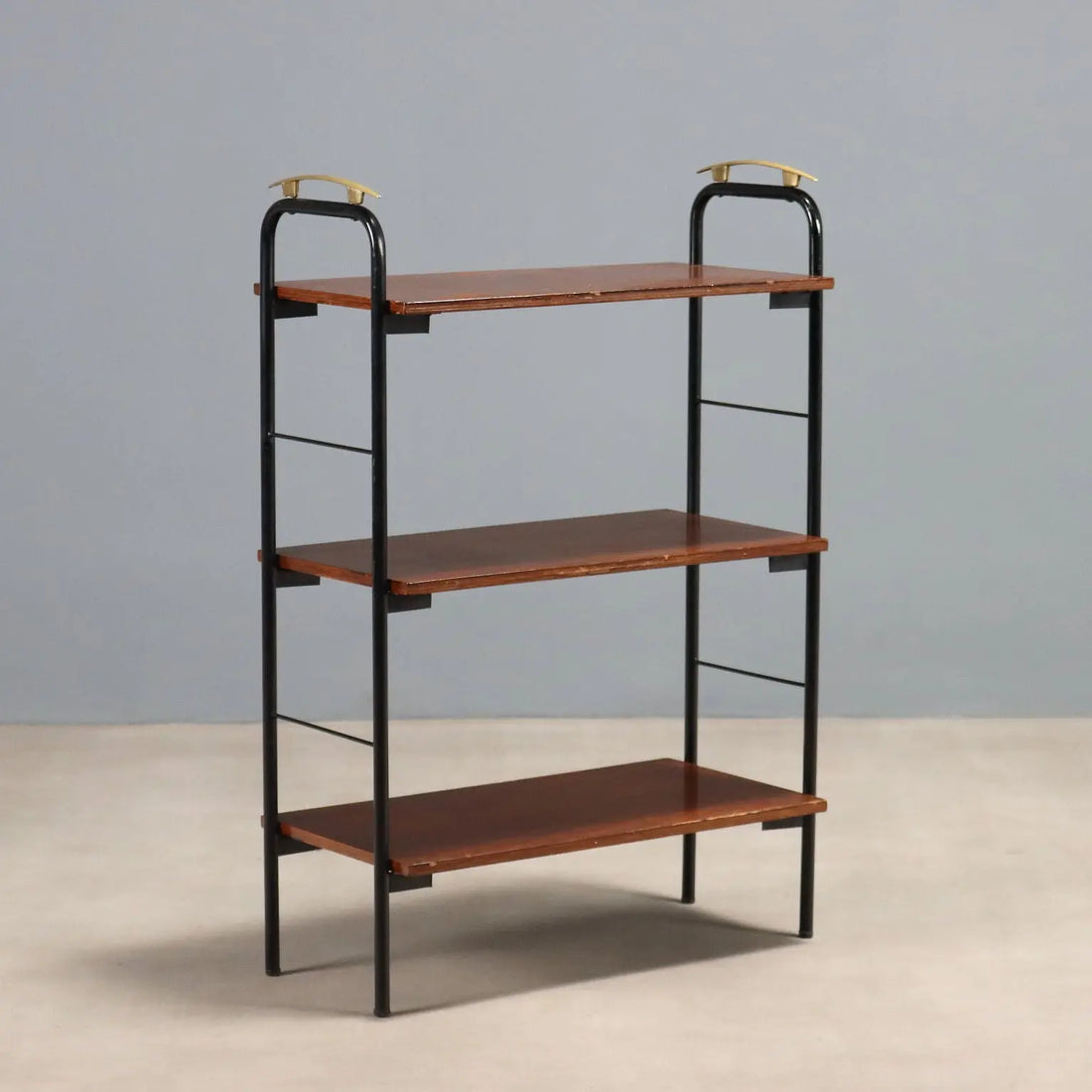 Small Vintage Bookcase Mahogany Veneer Metal 1960s