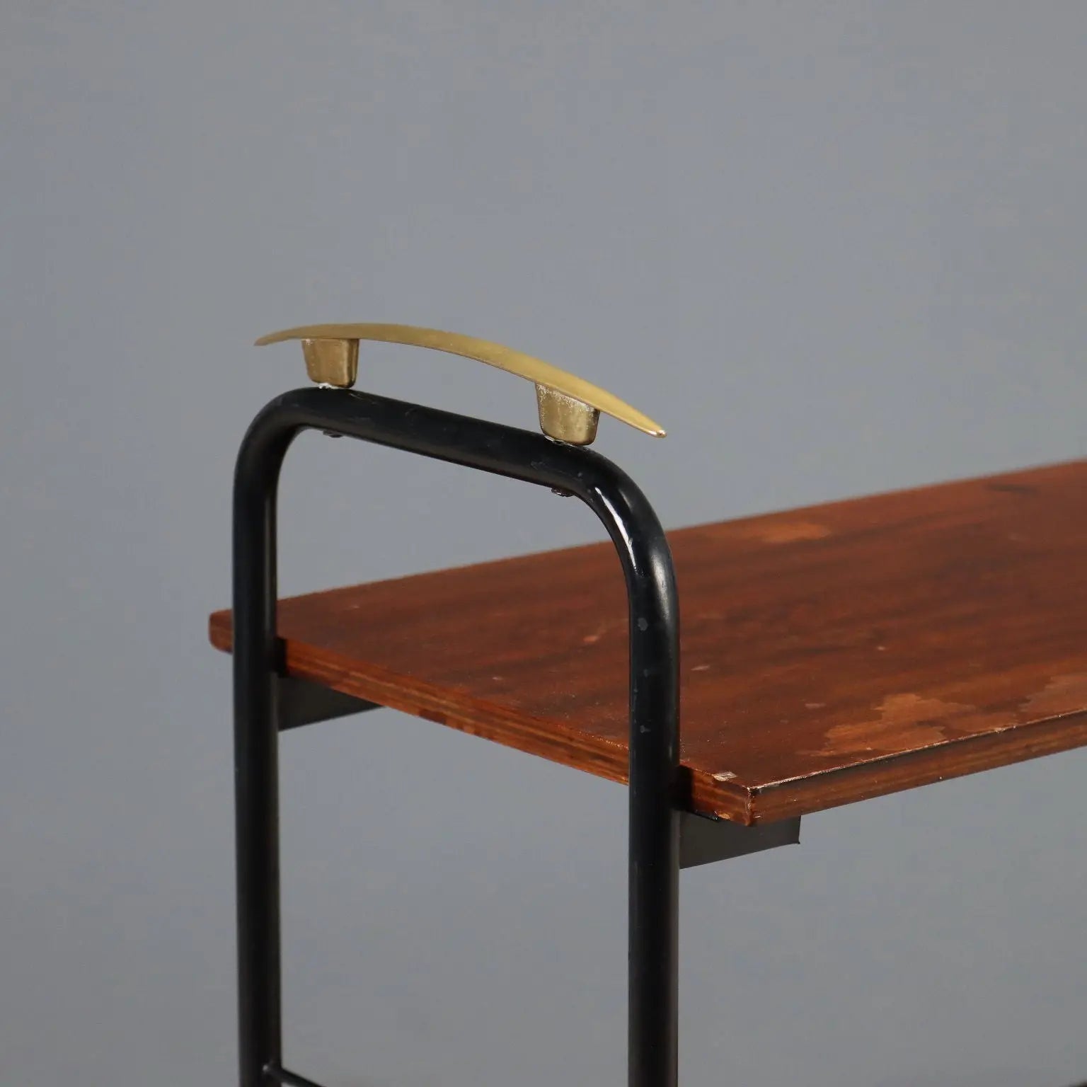 Small Vintage Bookcase Mahogany Veneer Metal 1960s