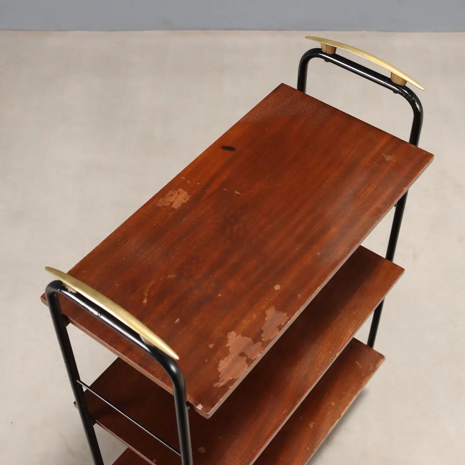 Small Vintage Bookcase Mahogany Veneer Metal 1960s