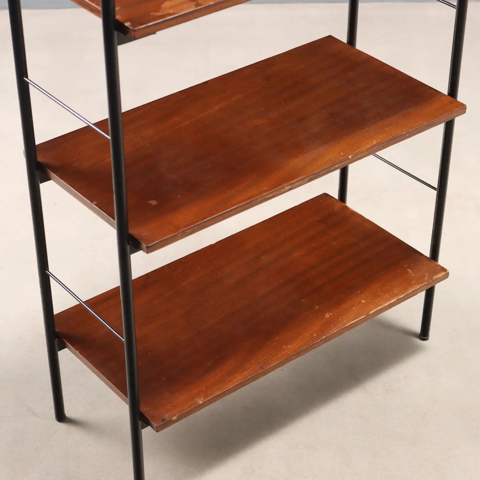 Small Vintage Bookcase Mahogany Veneer Metal 1960s