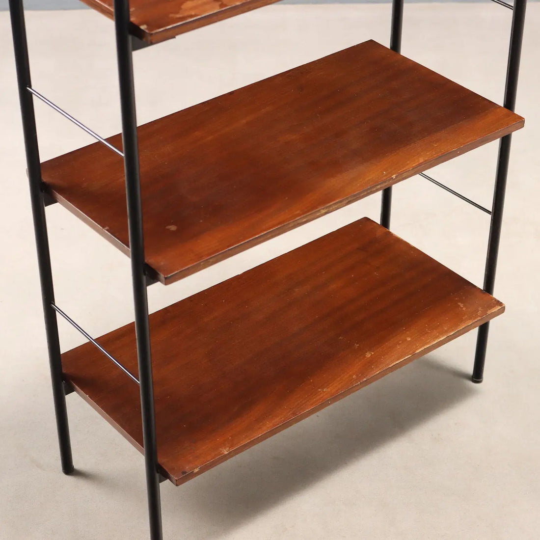 Small Vintage Bookcase Mahogany Veneer Metal 1960s