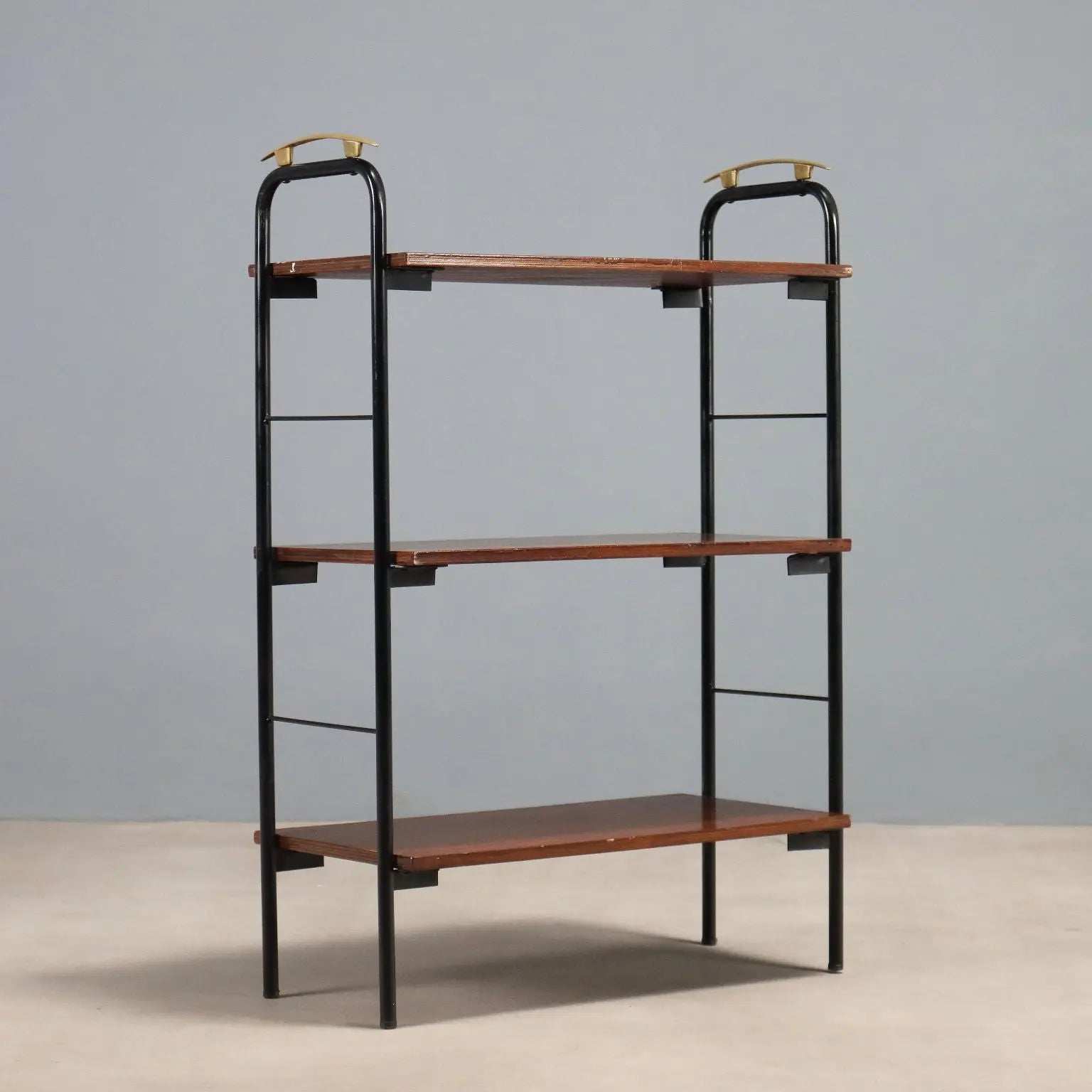 Small Vintage Bookcase Mahogany Veneer Metal 1960s