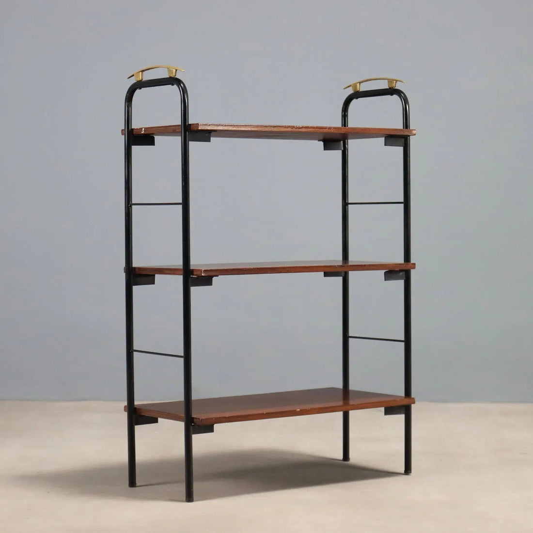 Small Vintage Bookcase Mahogany Veneer Metal 1960s