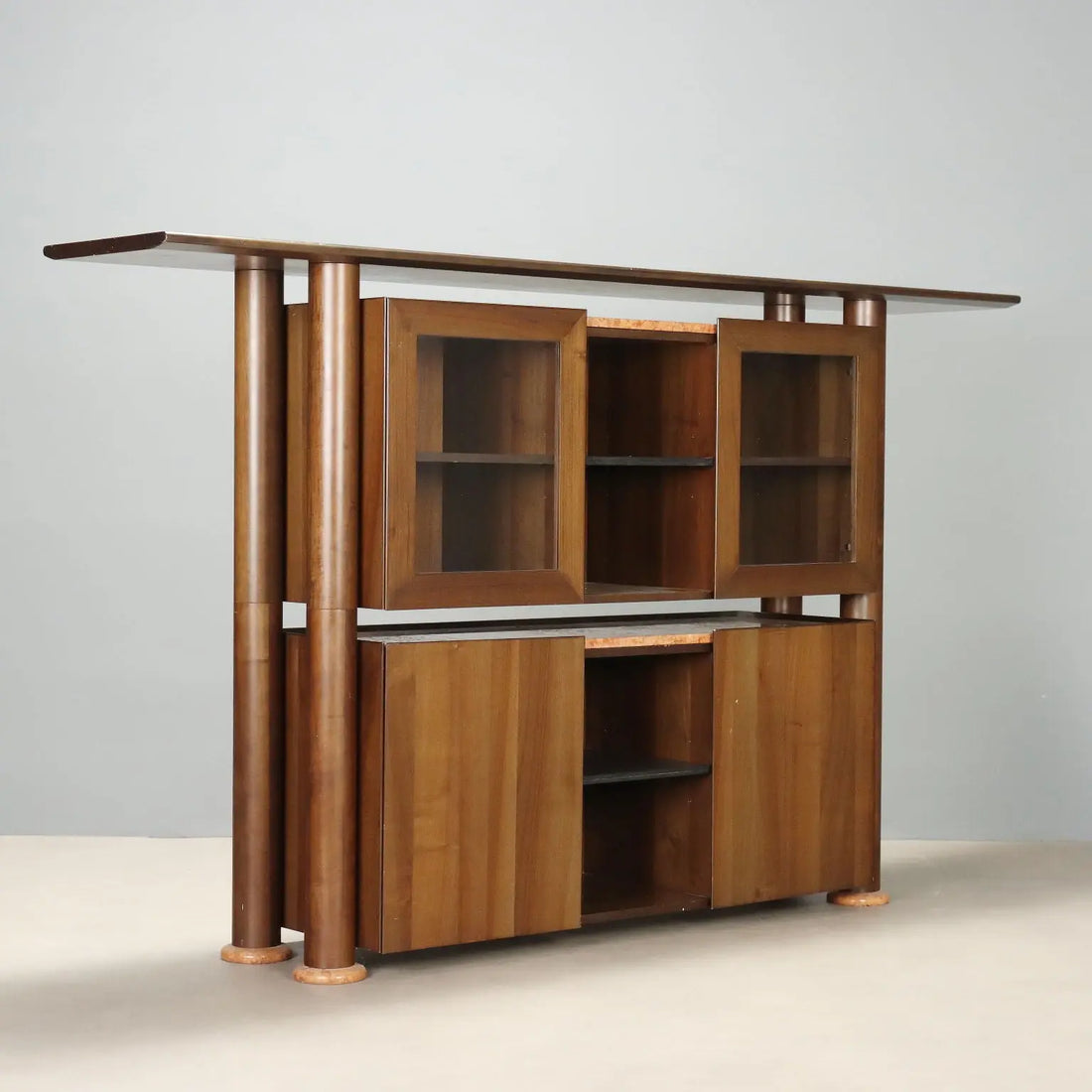 Vintage Cupboard Tanganyka Walnut Marble Design Italy 1980s