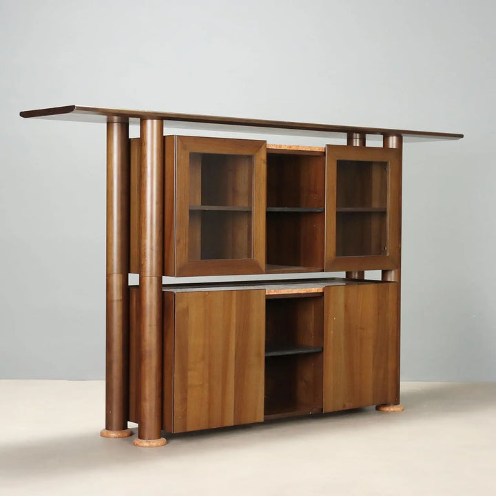 Vintage Cupboard Tanganyka Walnut Marble Design Italy 1980s
