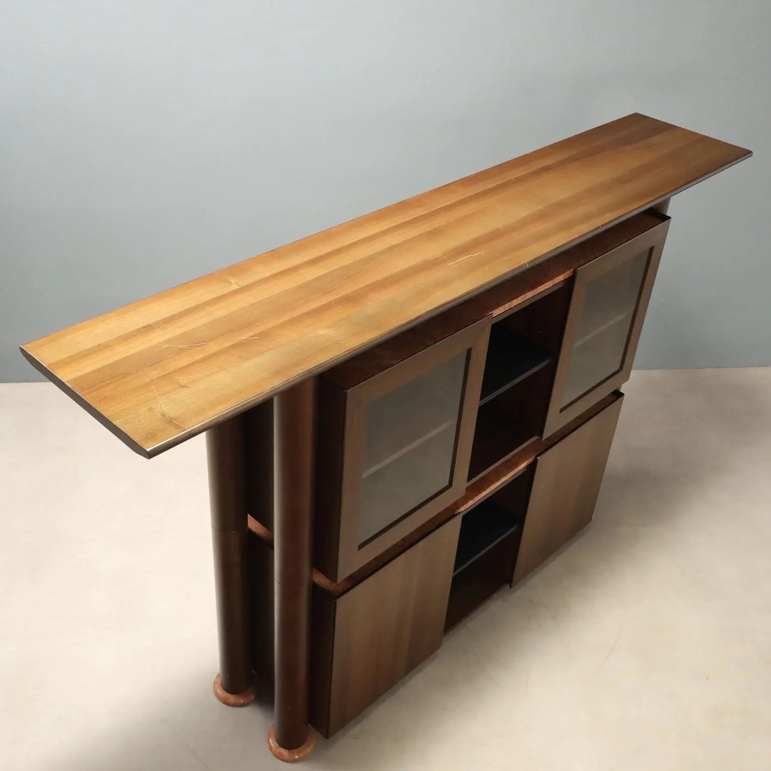 Vintage Cupboard Tanganyka Walnut Marble Design Italy 1980s