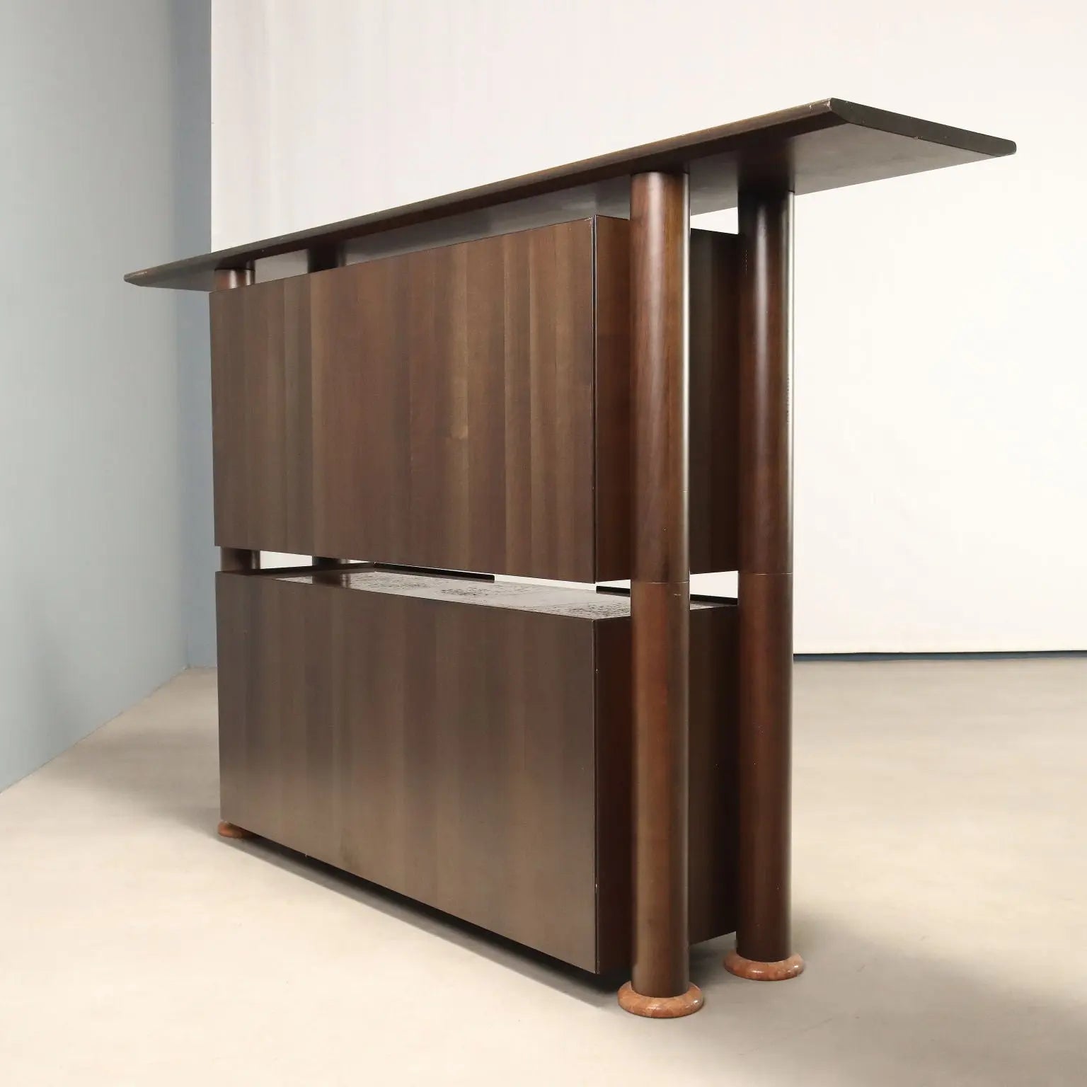 Vintage Cupboard Tanganyka Walnut Marble Design Italy 1980s