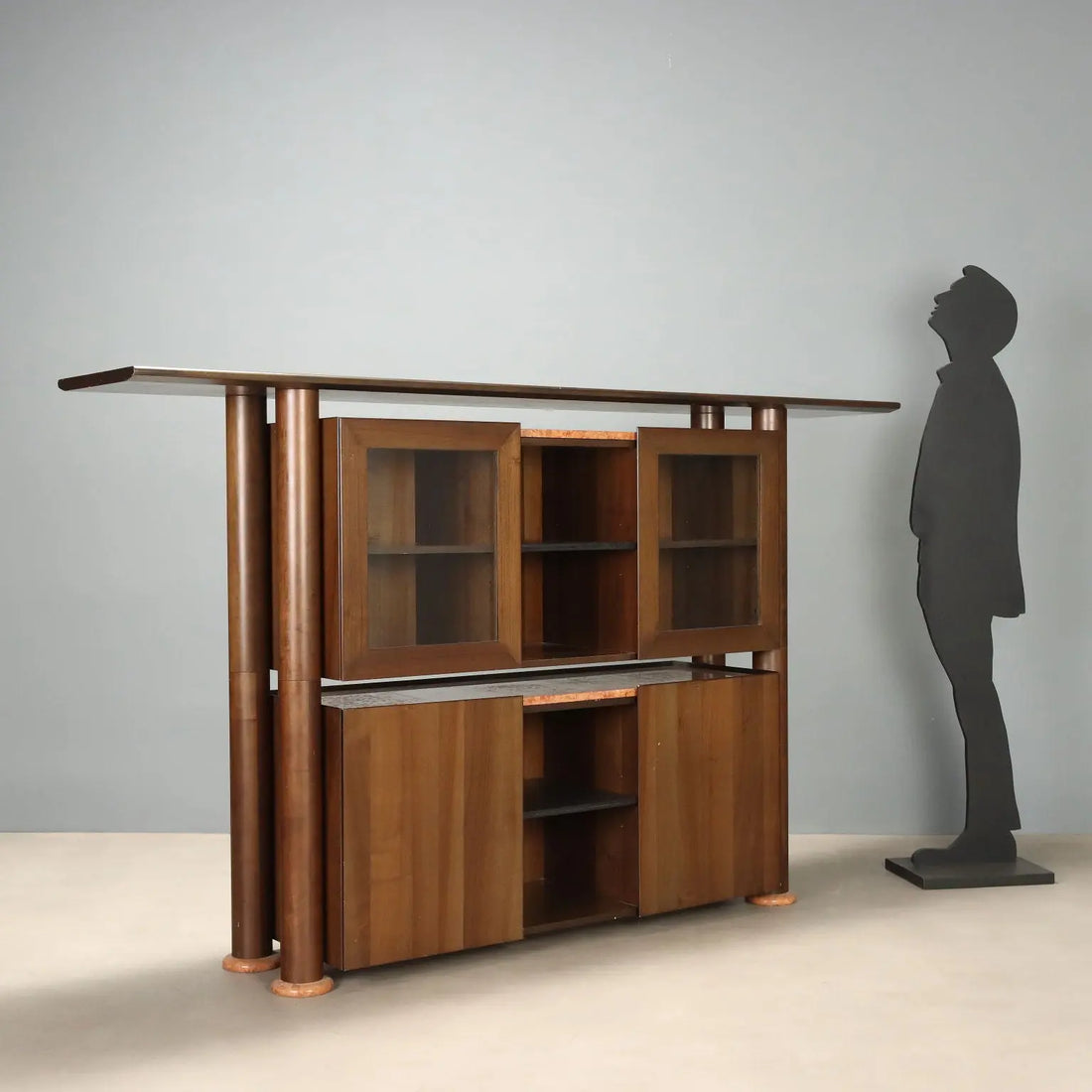 Vintage Cupboard Tanganyka Walnut Marble Design Italy 1980s